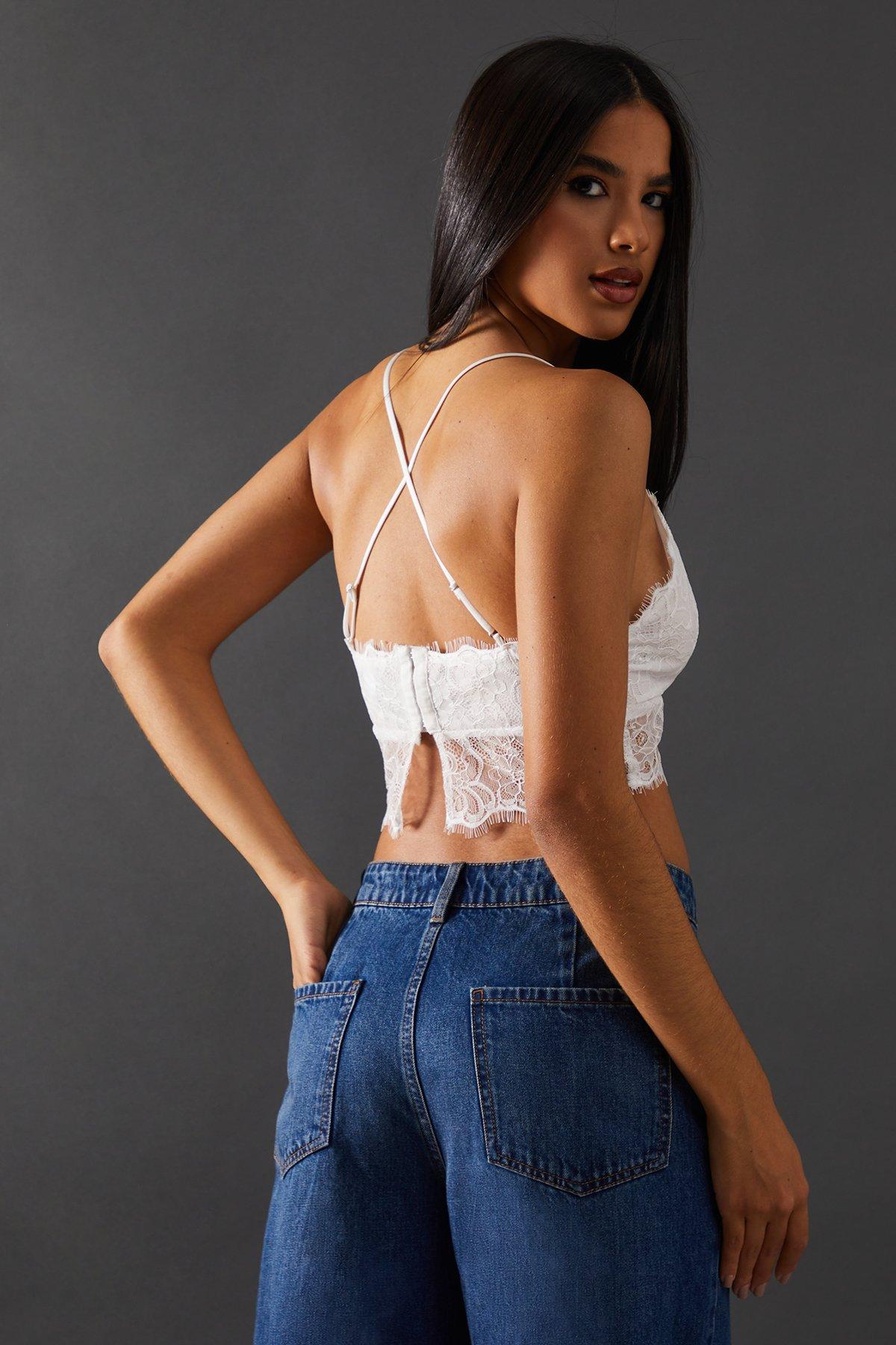Warehouse Soft Lace Cross Back Bralette White image 3