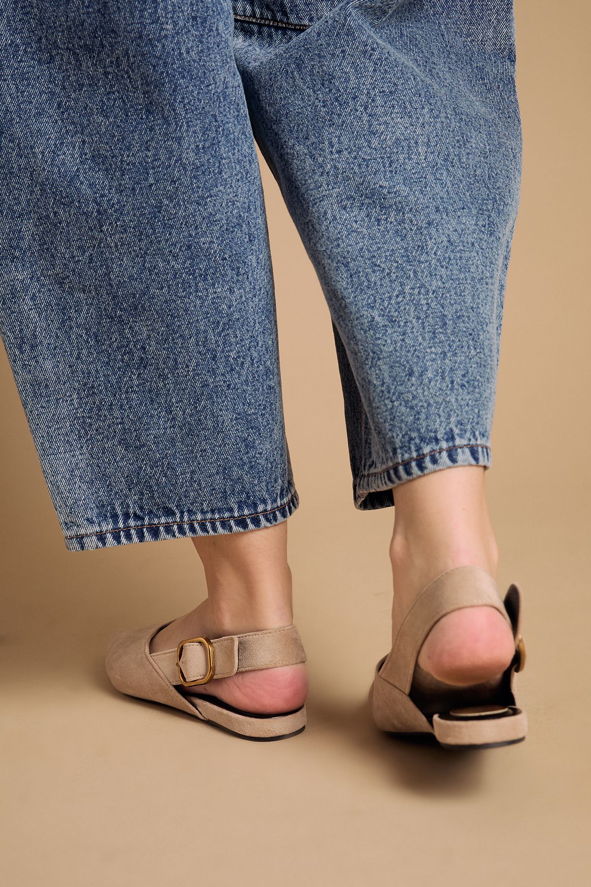 Oasis Binx Faux Suede Slingback Pointed Flat Shoes Taupe image 3