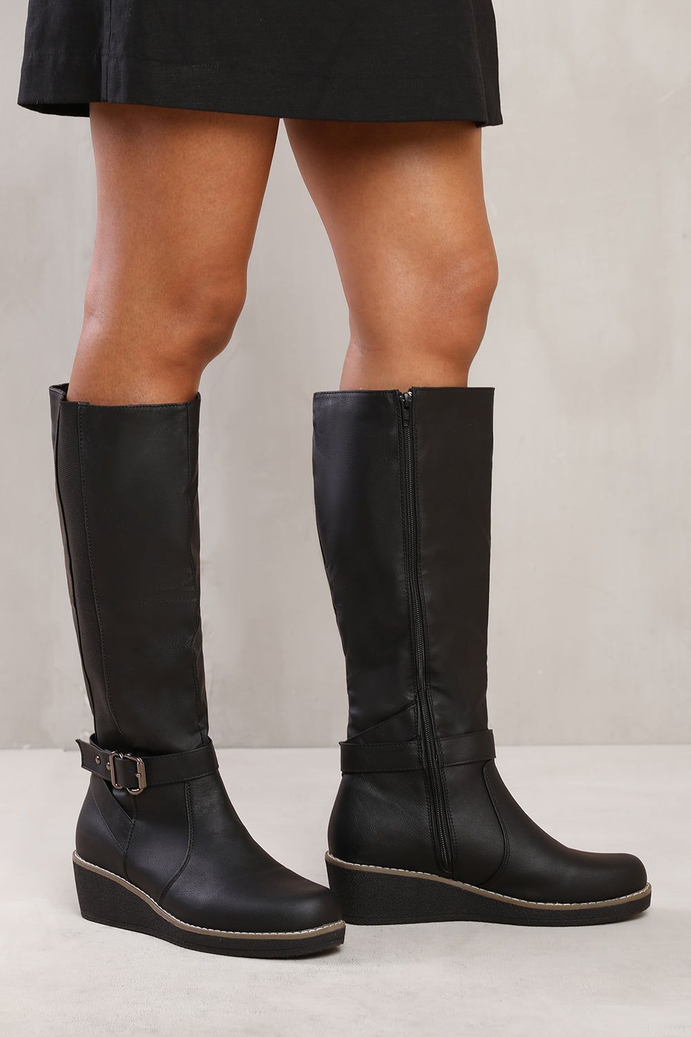 Where's That From 'Jacinta' Wedge Heel Knee High Boots With Elastic Panel image 2