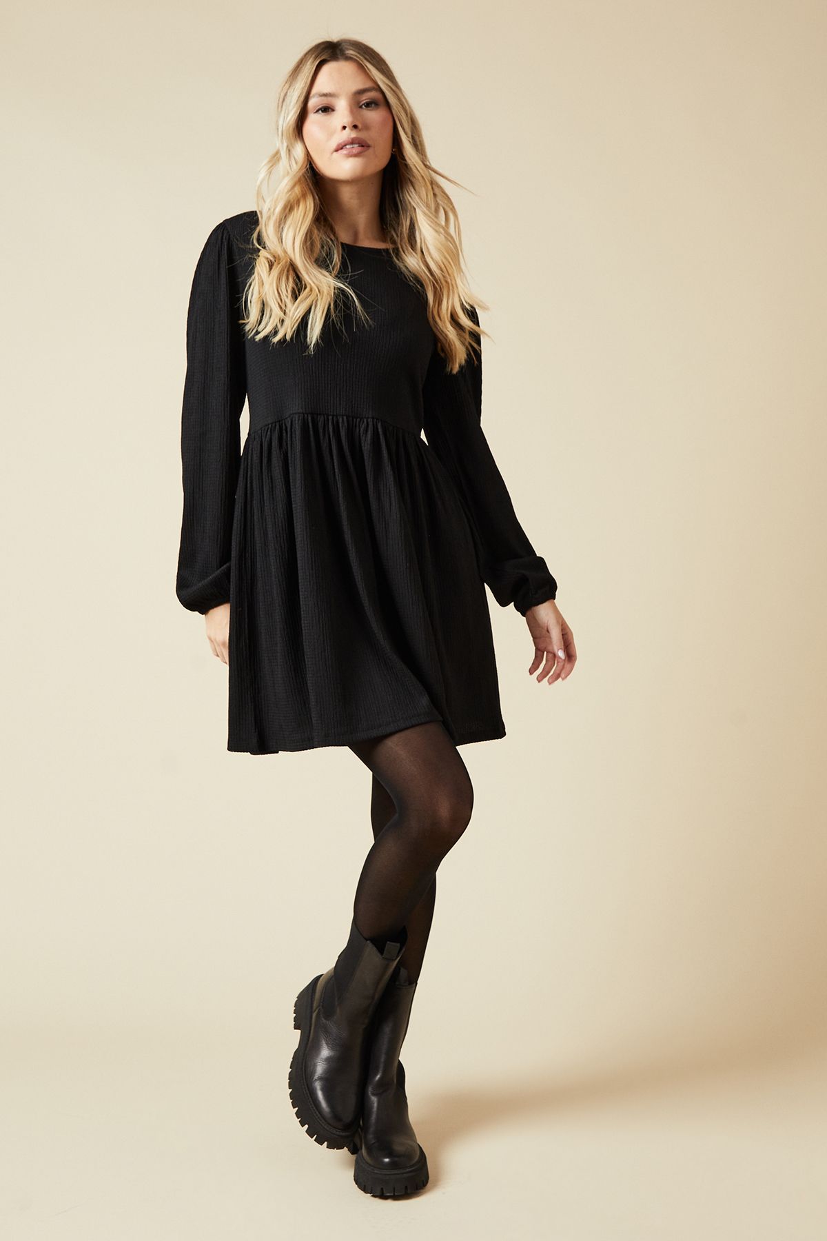 Dorothy Perkins Black Tie Back Long Sleeve Mini Dress Black image 2