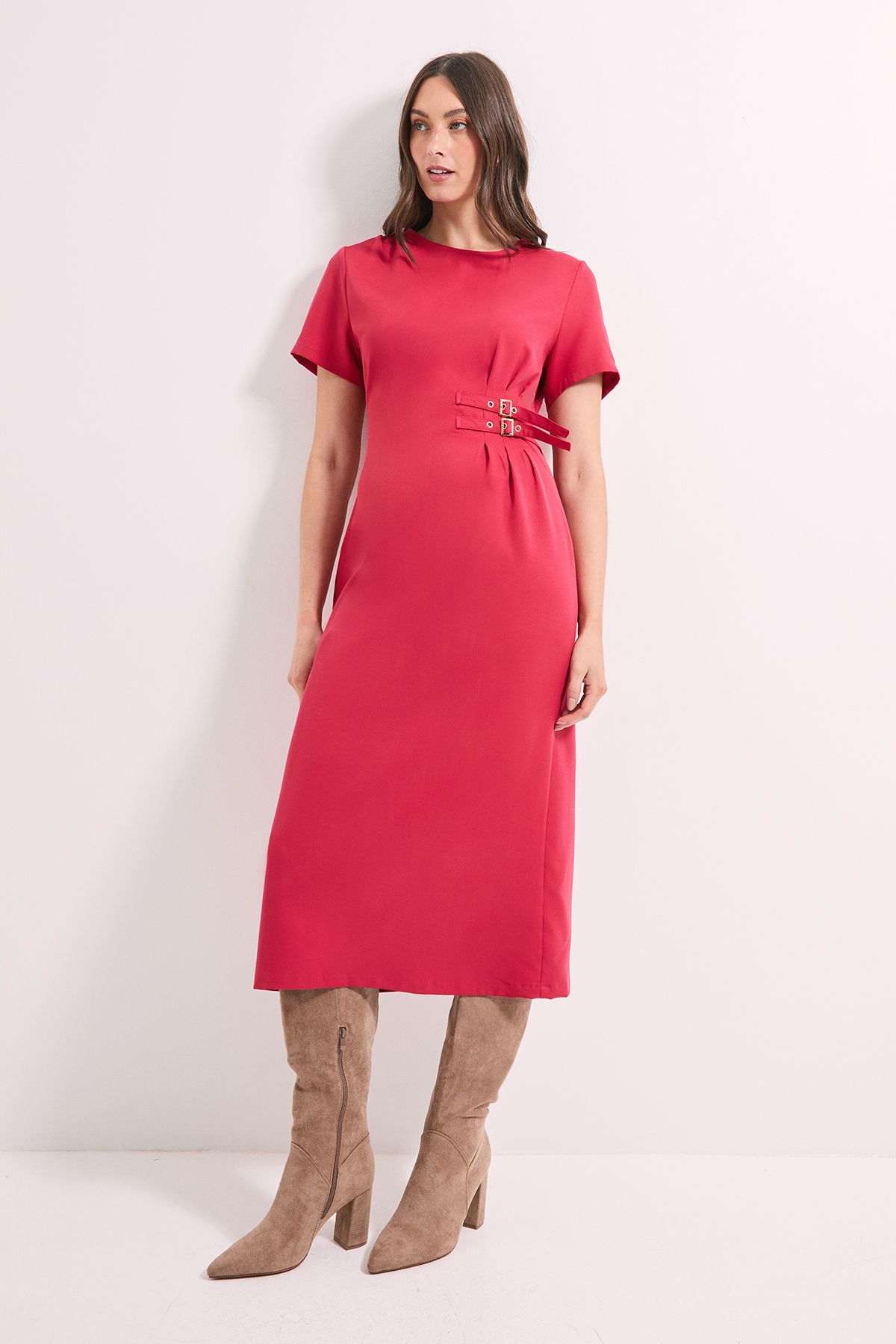 Principles Buckle Detail Crepe Midi Dress Rust image 1