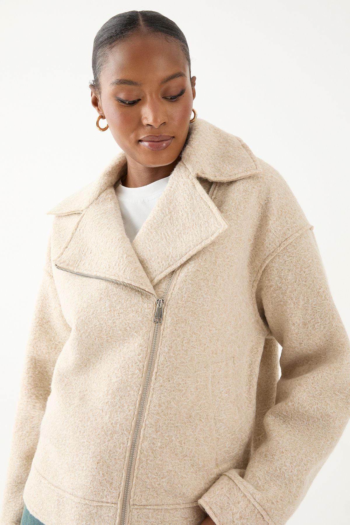 MissPap Wool Look Biker Jacket Cream image 3
