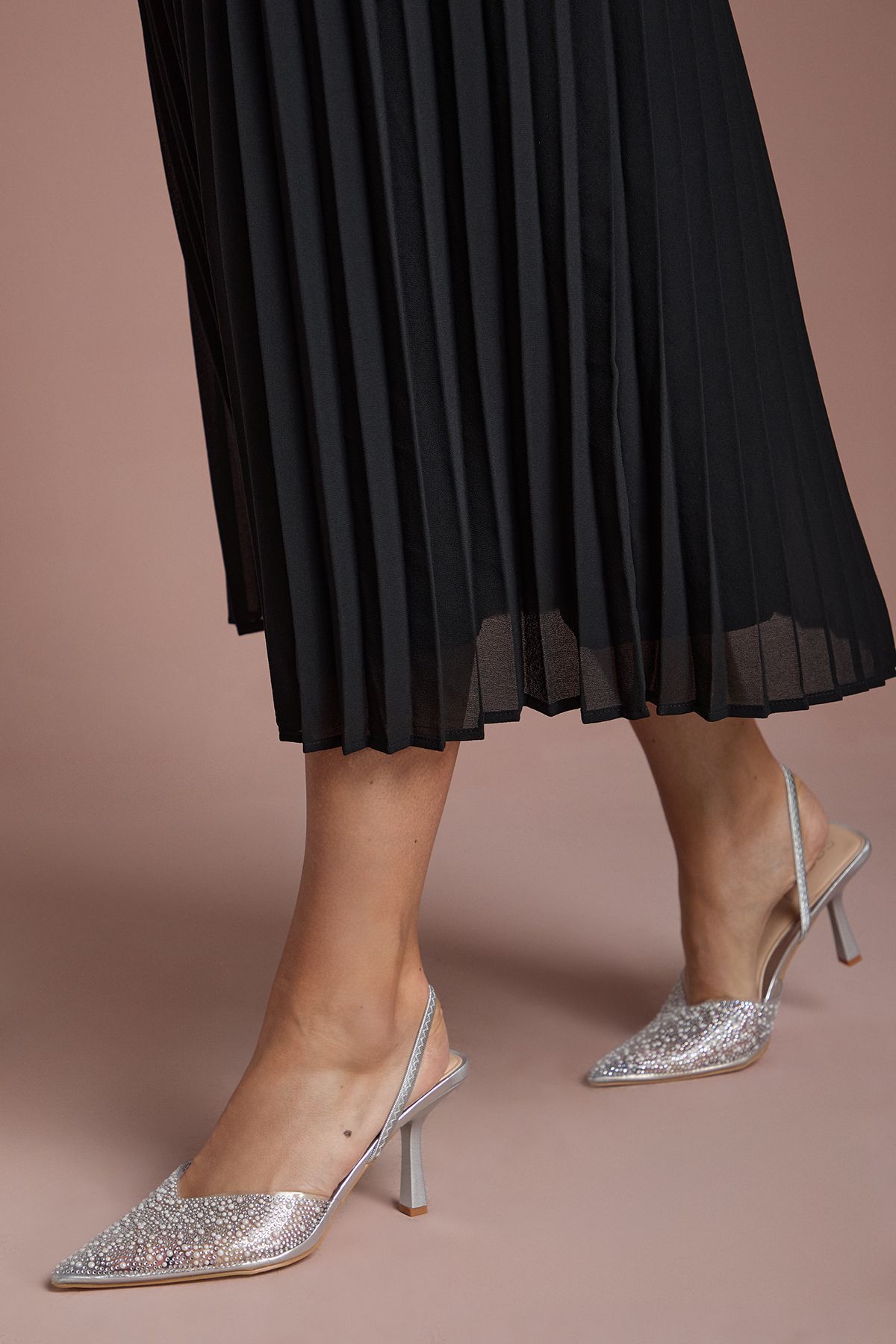 Coast Tilly Diamante And Pearl Sling Back Pointed Court Shoes Silver image 3