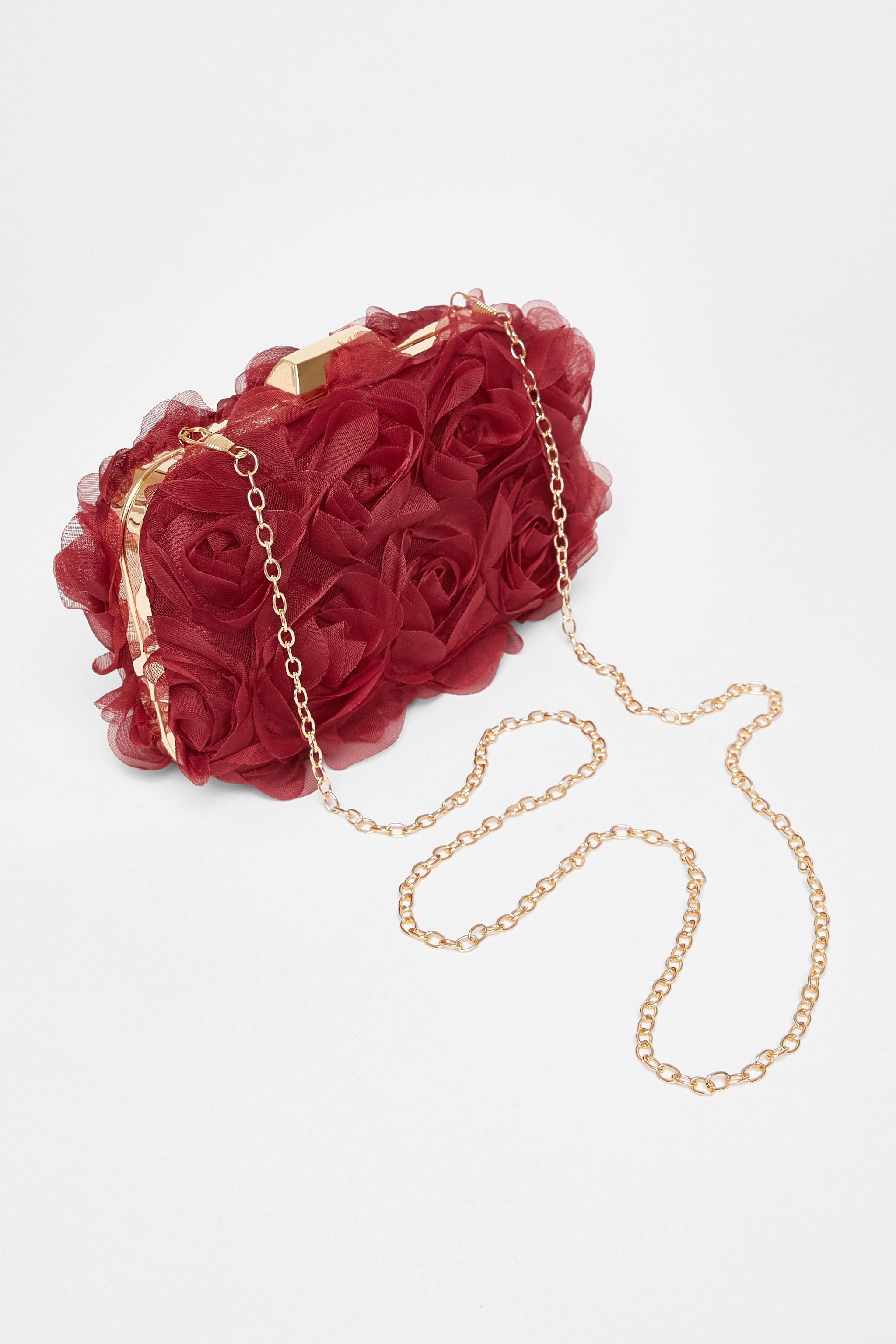 Quiz Burgundy Organza Rose Box Bag image 4