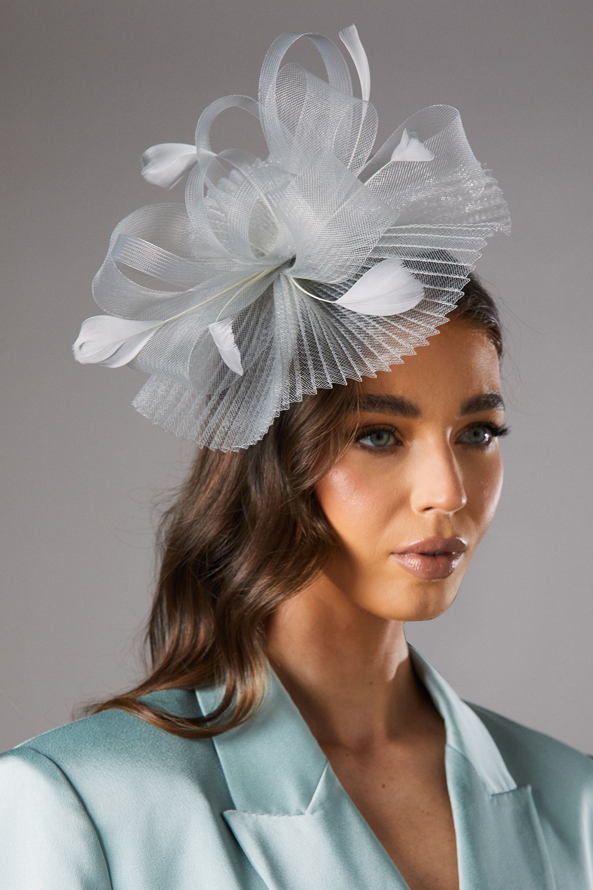 Coast Pleated Loop And Feather Fascinator Sage image 1
