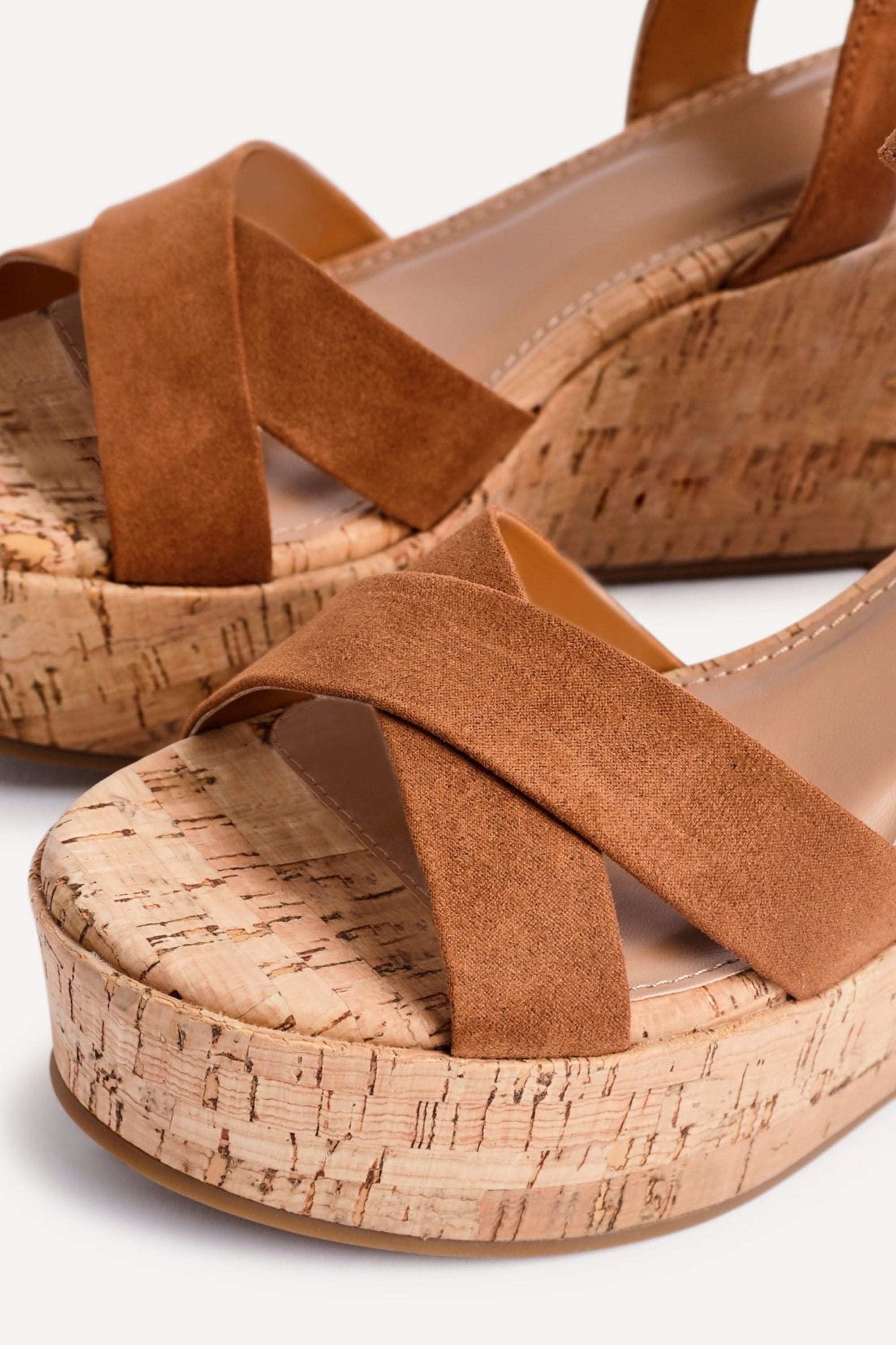 Linzi Vivid Tan Faux Suede Crossover Cork Wedge image 4