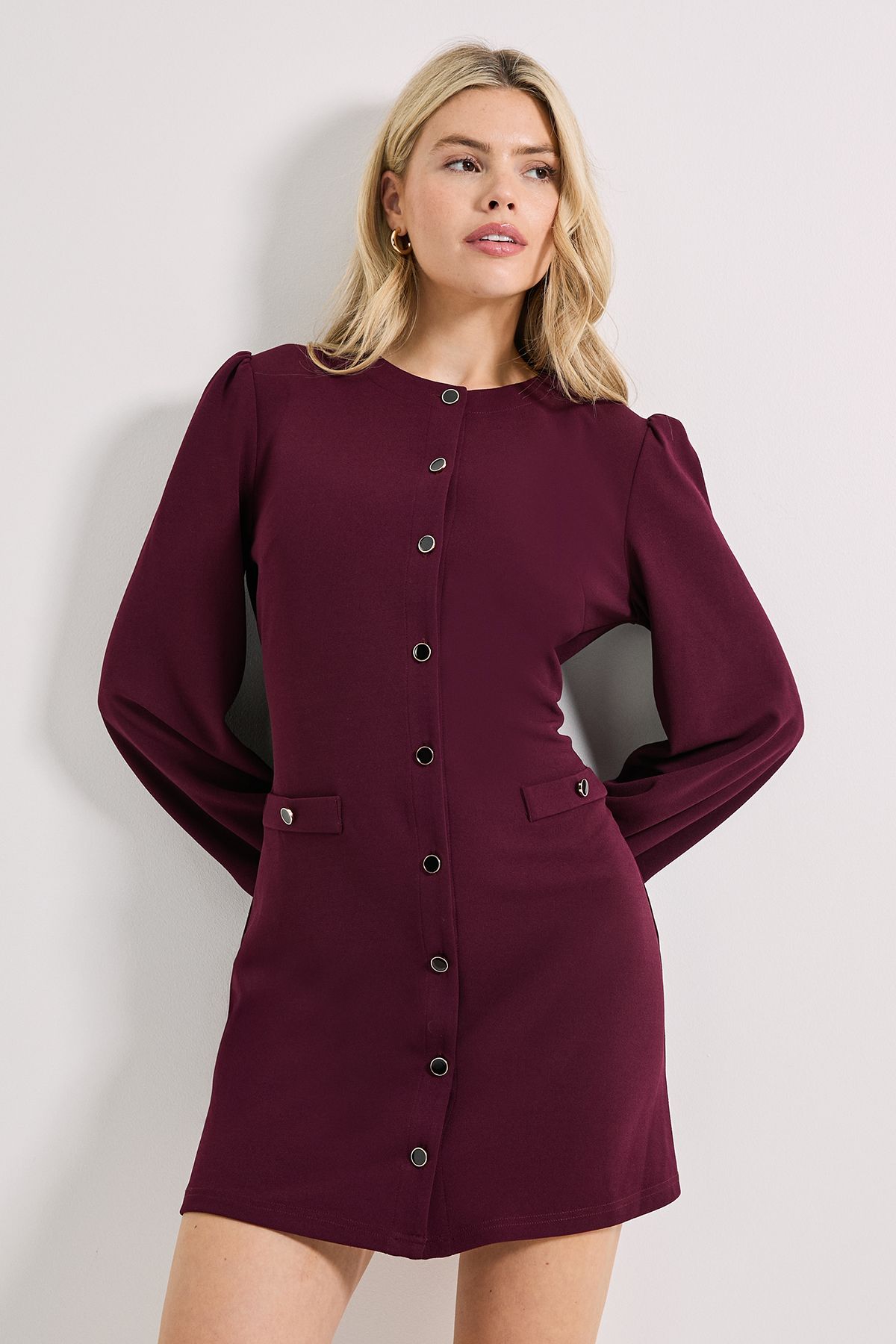 Dorothy Perkins Scuba Crepe Button Detail Mini Dress Berry image 4