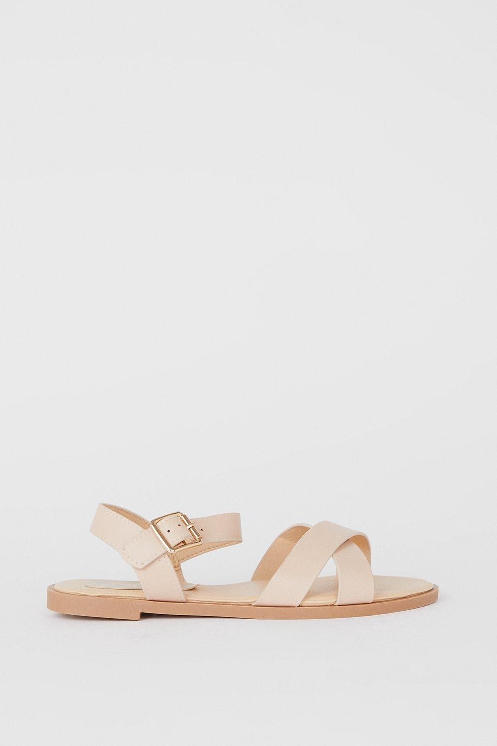 Dorothy Perkins Wide Fit Florence  Faux Leather Cross Strap Flat Sandals Blush image 2