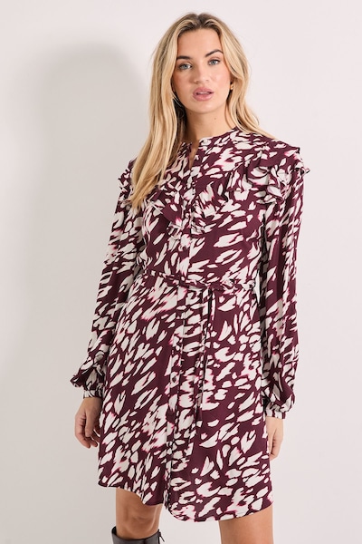 Dorothy Perkins Animal Frill Yoke Belted Mini Shirt Dress Animal
