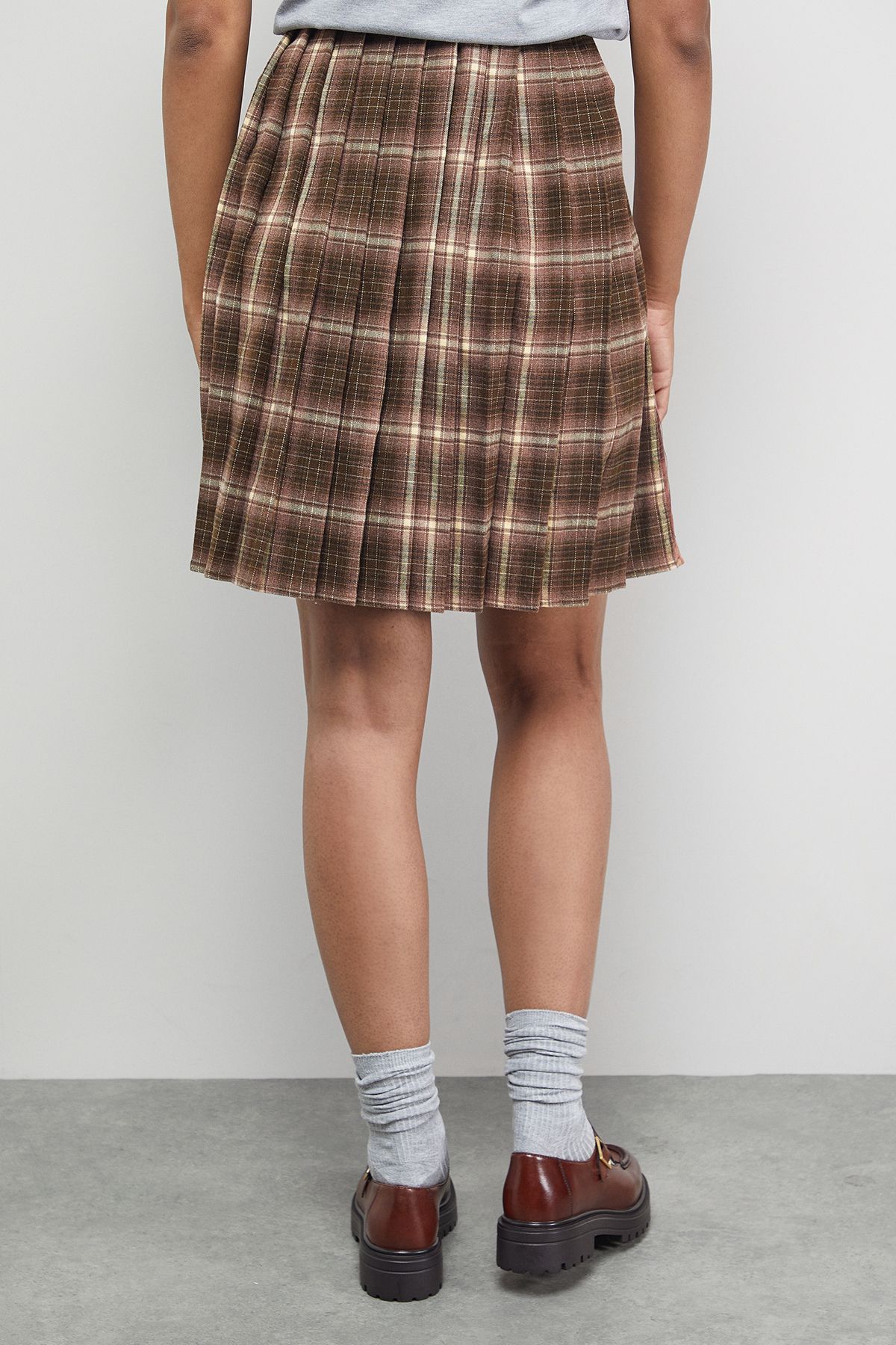 Warehouse Mixed Check Buckle Side Pleat Awkward Length Skirt Multi image 3