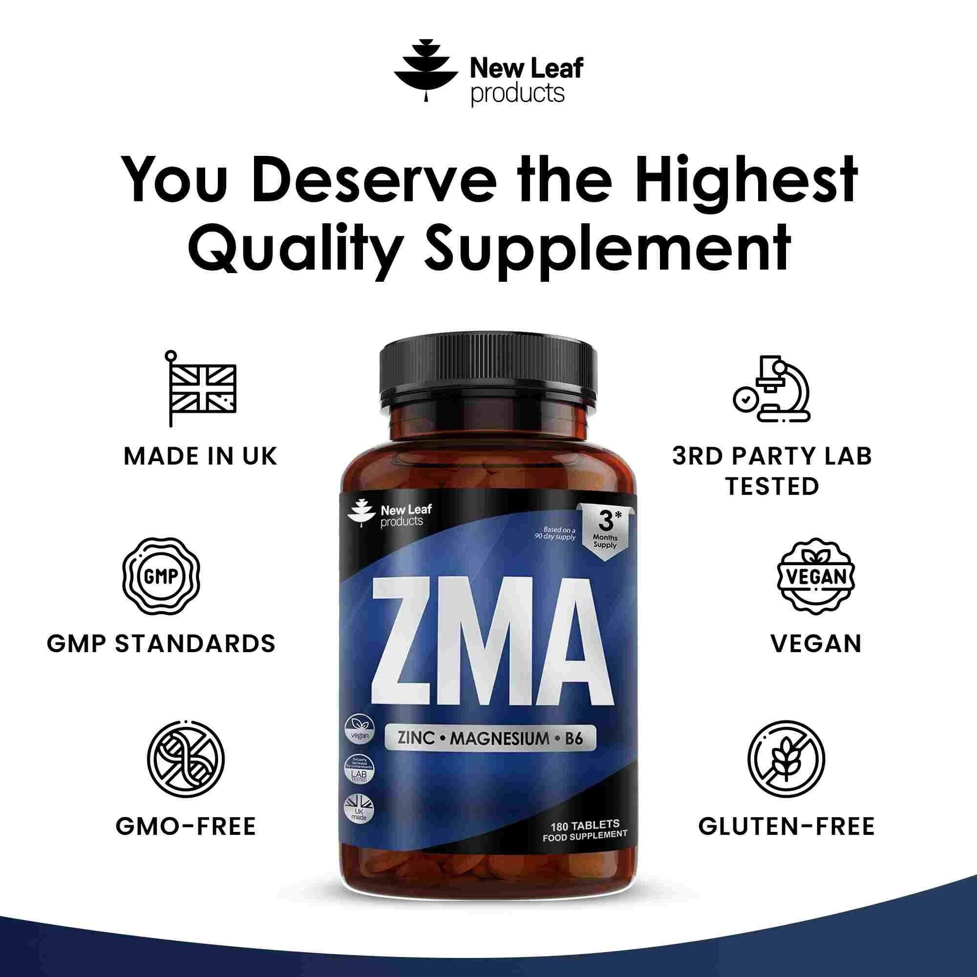 New leaf health New Leaf Products ZMA Supplement - 180 Tablets Zinc Magnesium & Vitamin B6 - Muscle, Sleep Support 3 Month Supply image 4