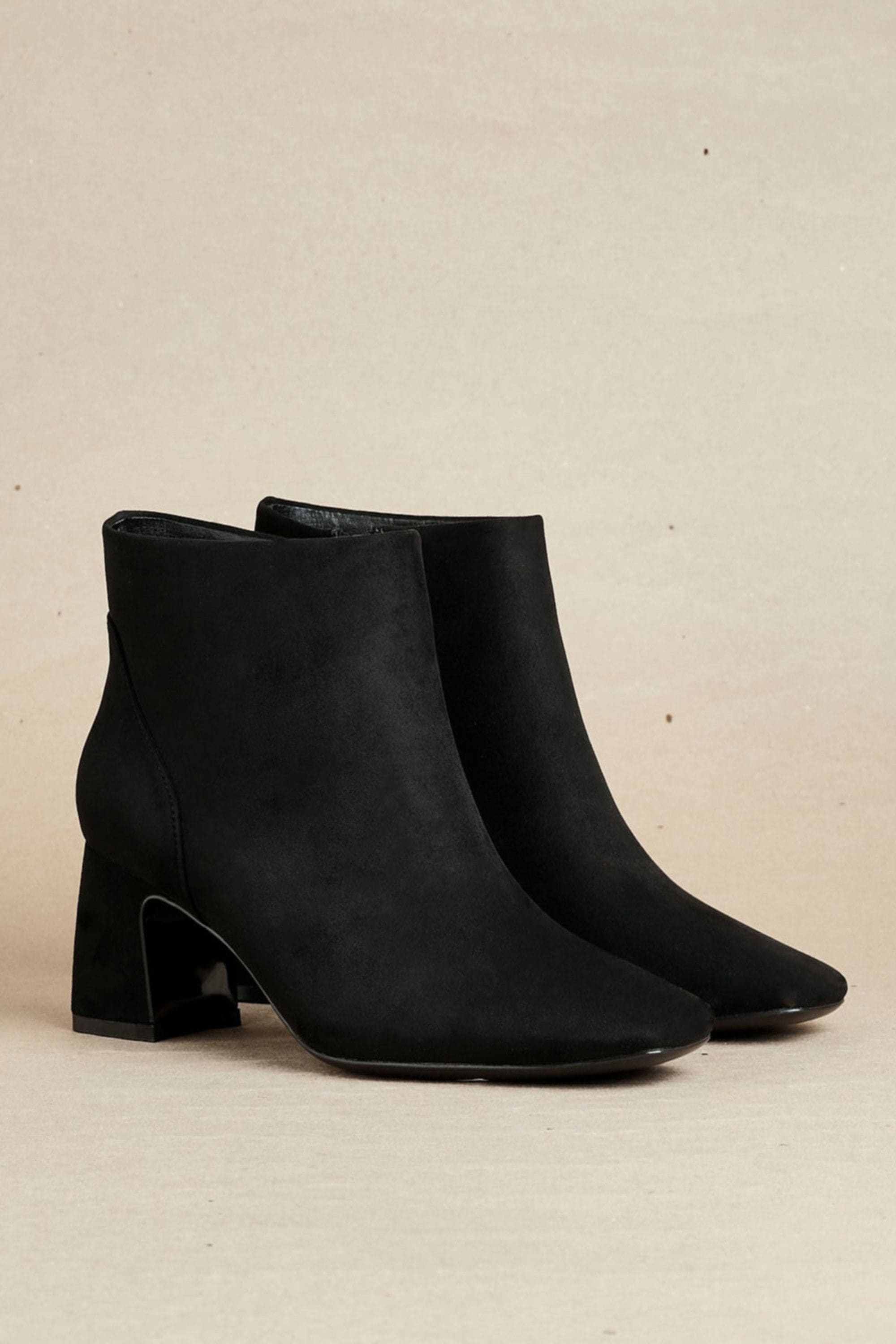Linzi Cove Black Faux Suede Soft Square Toe Block Heel Ankle Boot image 2