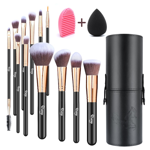 Living and Home 12 Pcs Rose Gold Makeup Brush Set with Makeup Sponge and Brush Egg Gift Set