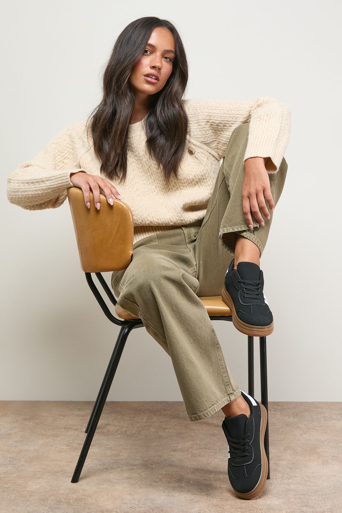 Oasis Faux Suede Lace Up Platform Trainners Natural Black image 2