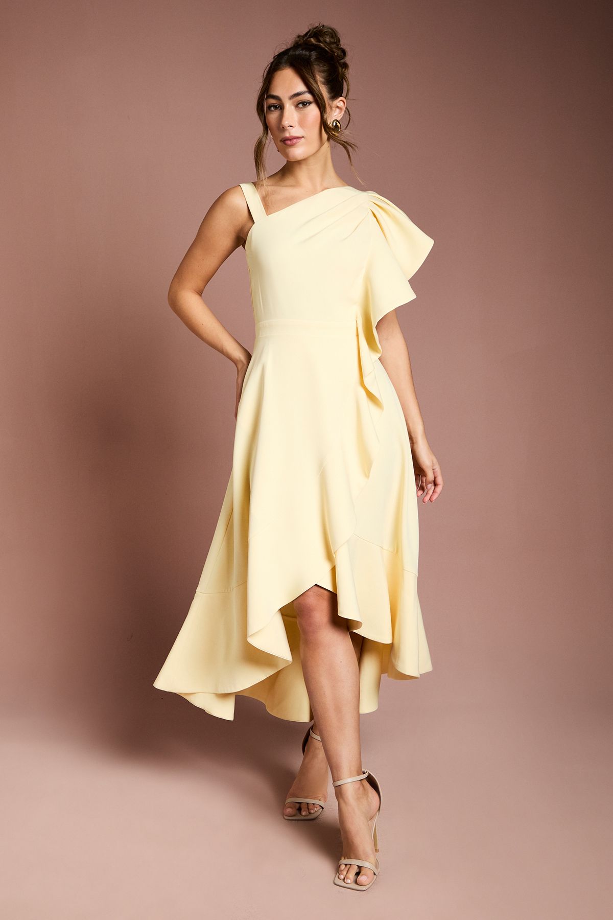 Coast One Shoulder Crepe Ruffle Midi Dress Lemon image 1