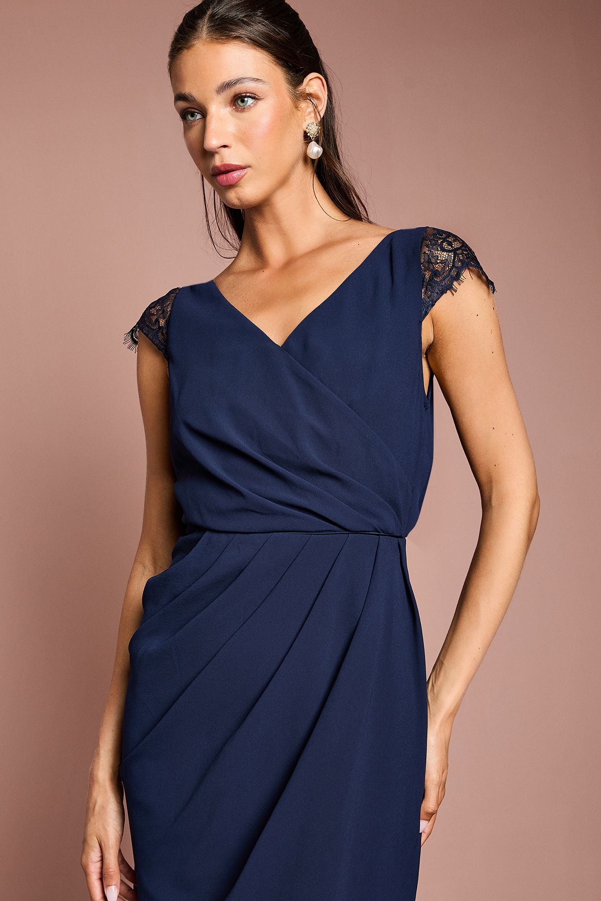 Coast Georgette and Lace Detail Wrap Effect Maxi Bridesmaid Dress Navy image 3