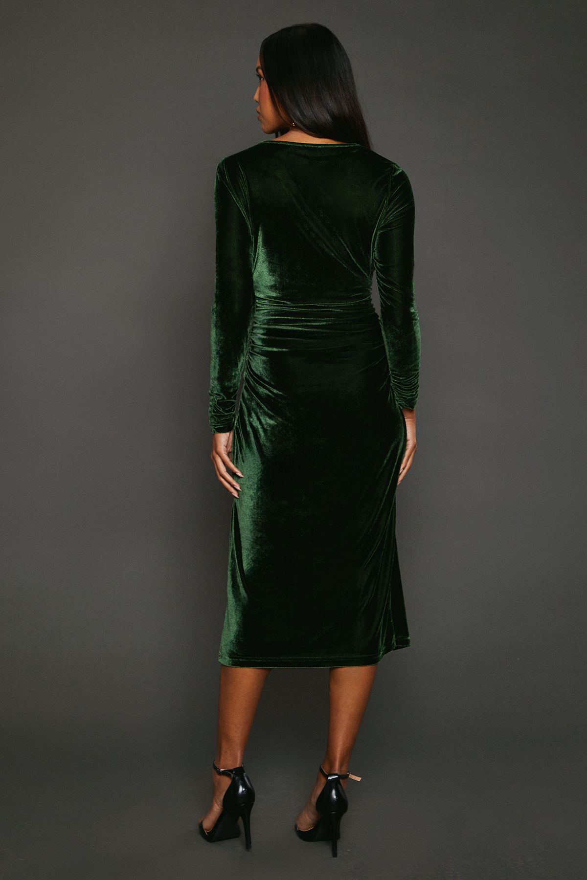 Principles Green Velvet Asymmetric Cut Out Midaxi Dress Forest image 3