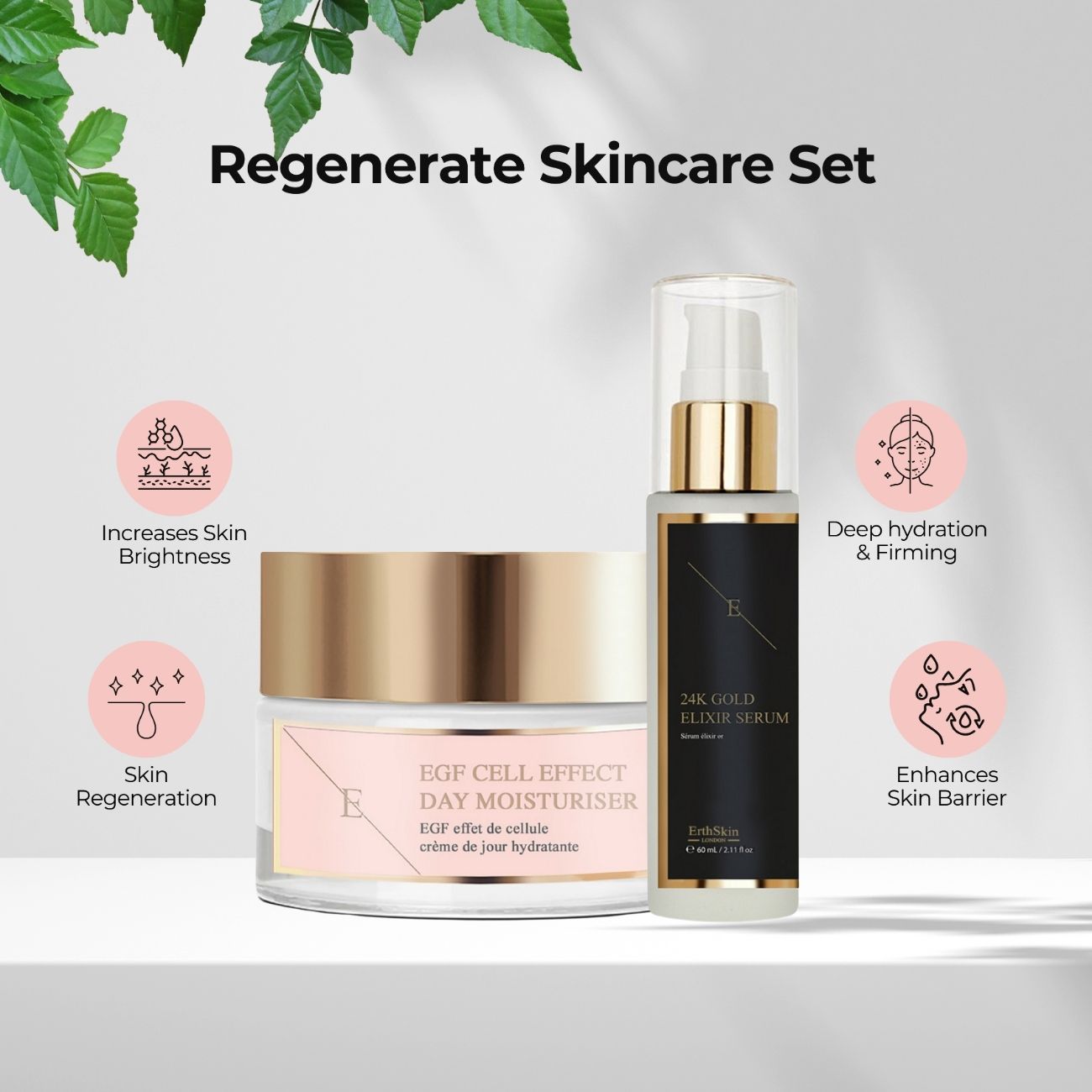 Erth Skin London Anti-Wrinkle Duo 24K Gold Serum 60ml + EGF Moisturizer 50ml image 2