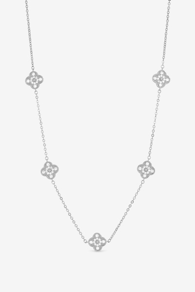 Jon Richard Rhodium Plated and Pave Clover Necklace