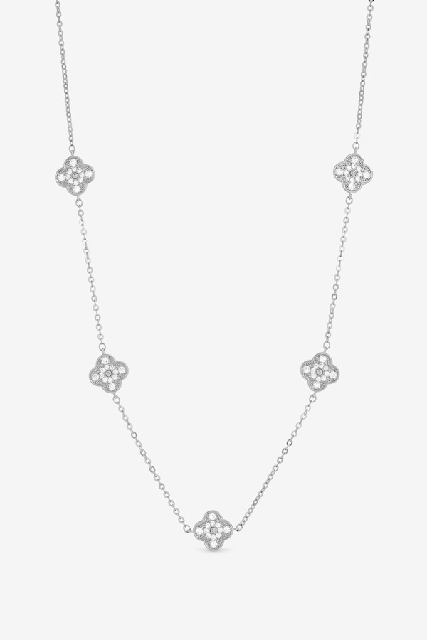 Jon Richard Rhodium Plated and Pave Clover Necklace