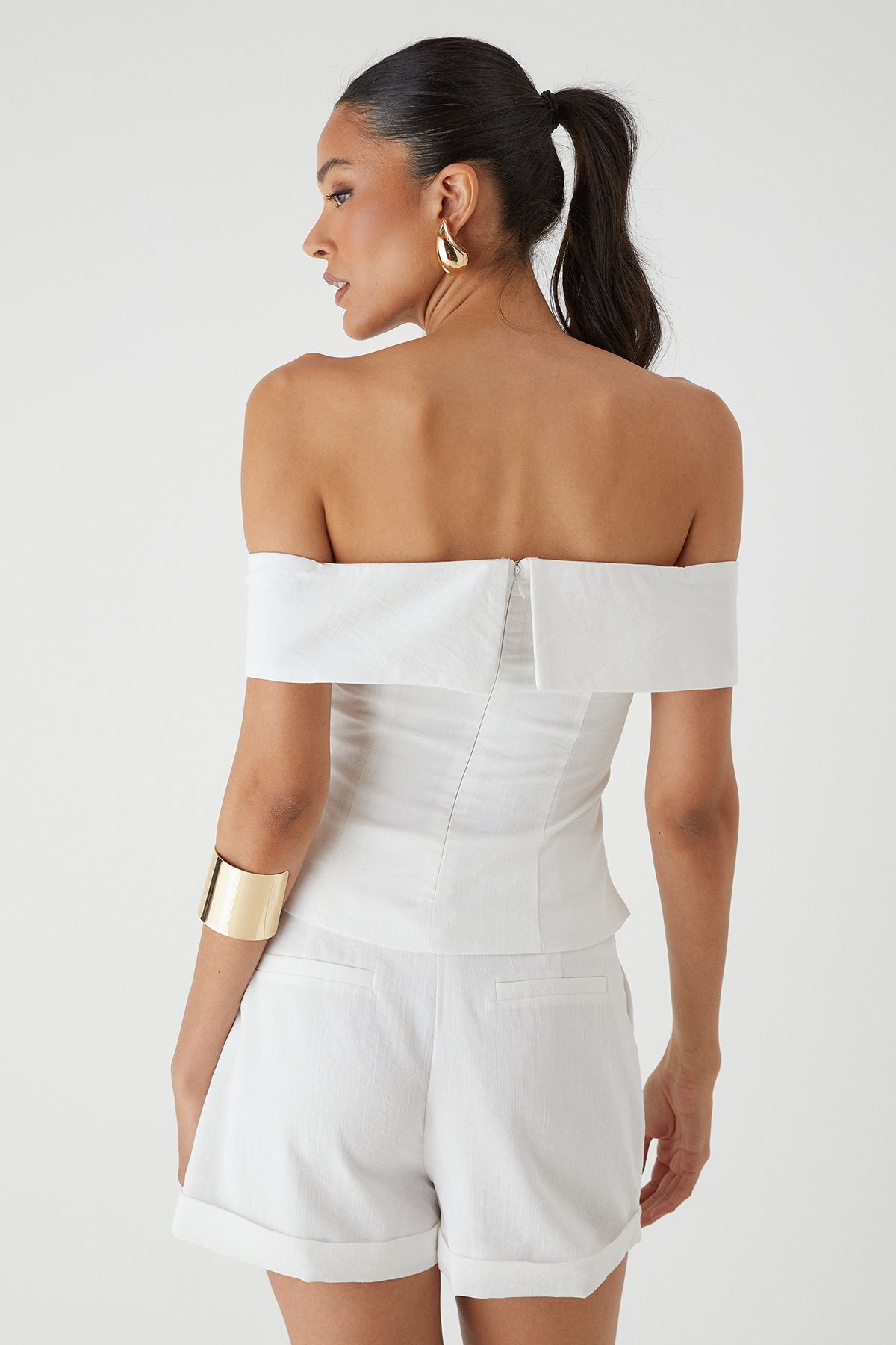 MissPap Linen Look Bardot Fold Over Top White image 4