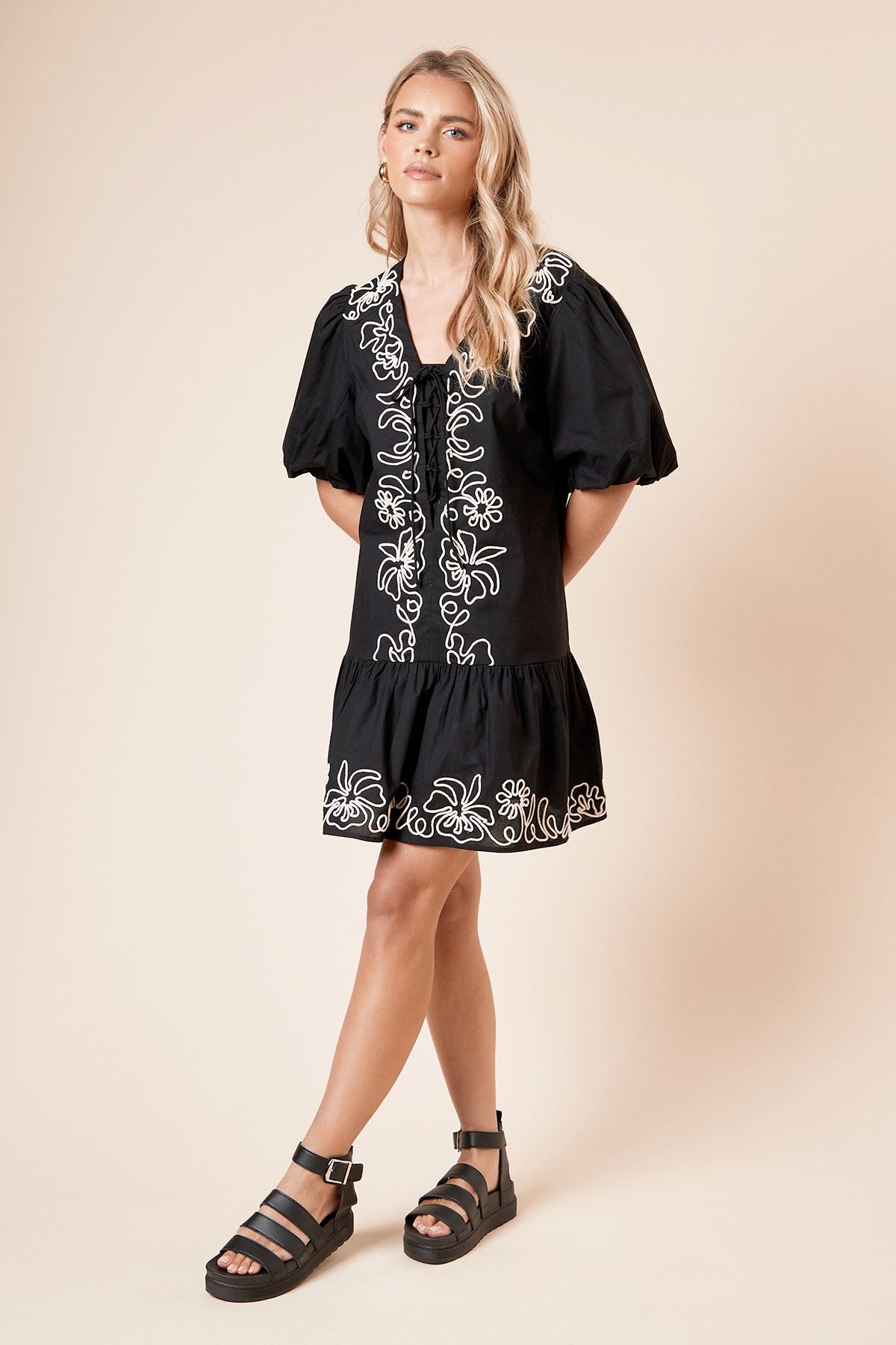 Dorothy Perkins Petite Cornelli Poplin Mini dress Black image 2