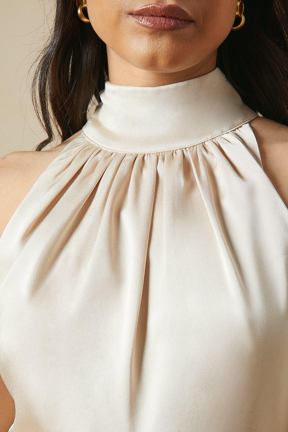 Oasis Occasion Velvet Tie Halterneck Midaxi Dress Champagne image 5