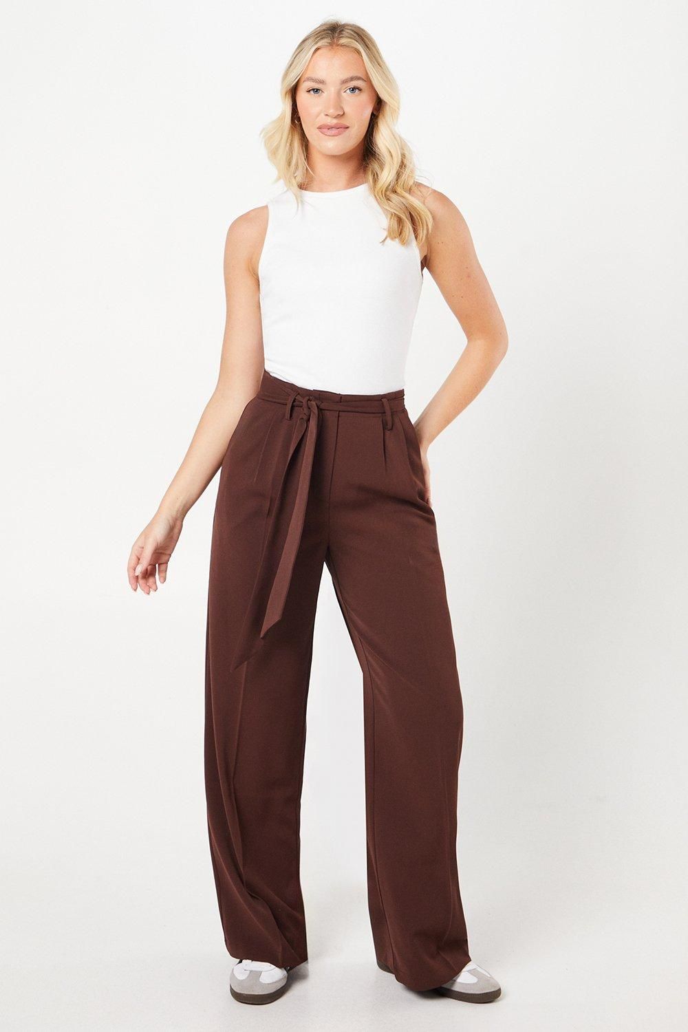 Dorothy Perkins Paperbag Belted Wide Leg Trouser Chocolate image 4
