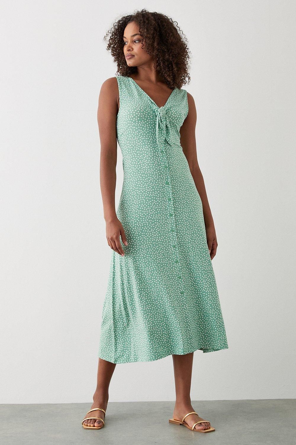 Dorothy Perkins Sage Spot Button Through Midi Dress Sage