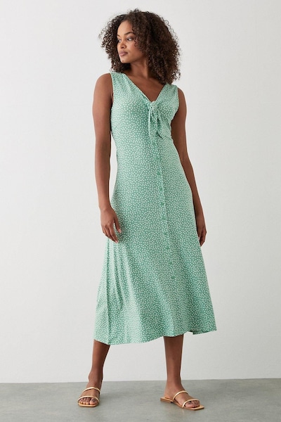 Dorothy Perkins Sage Spot Button Through Midi Dress Sage