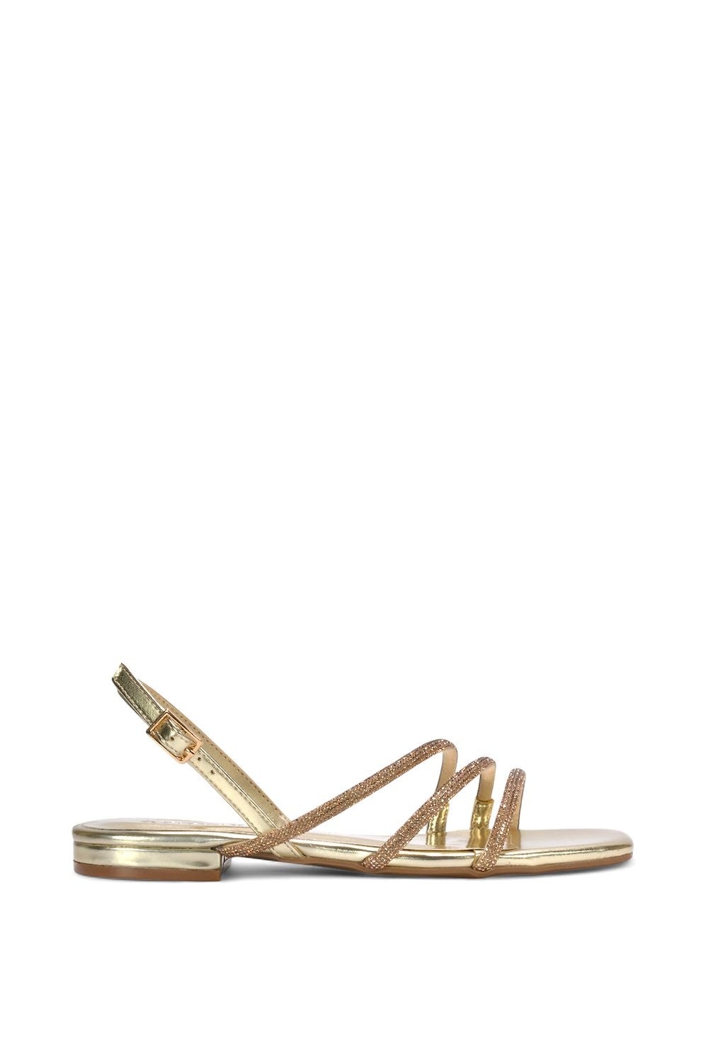 XY London 'Abigale' Strappy Diamante Flat Slingback Sandals With Buckle