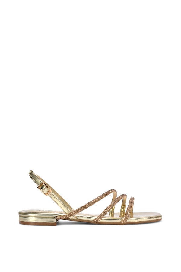 XY London 'Abigale' Strappy Diamante Flat Slingback Sandals With Buckle