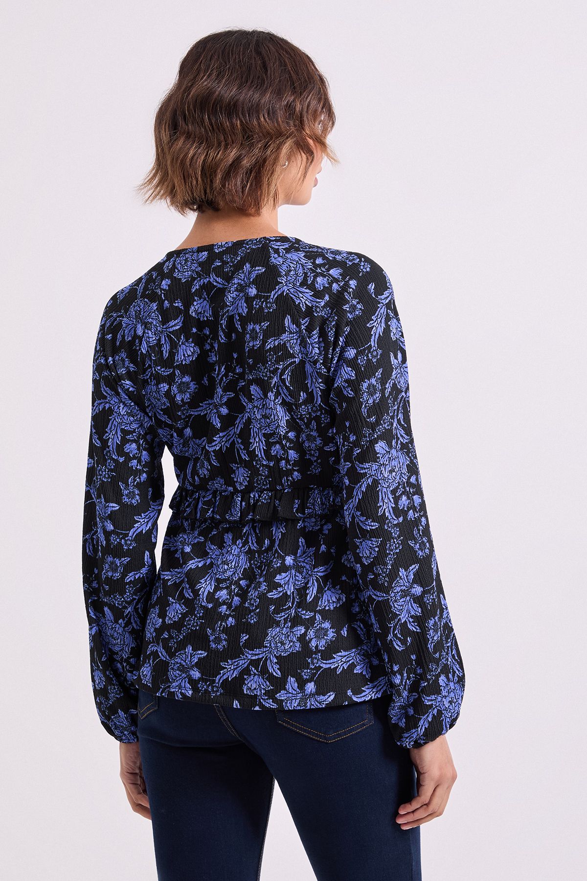 Dorothy Perkins Blue Floral Empire Seam Frill Detail Printed Jersey Top Blue image 3