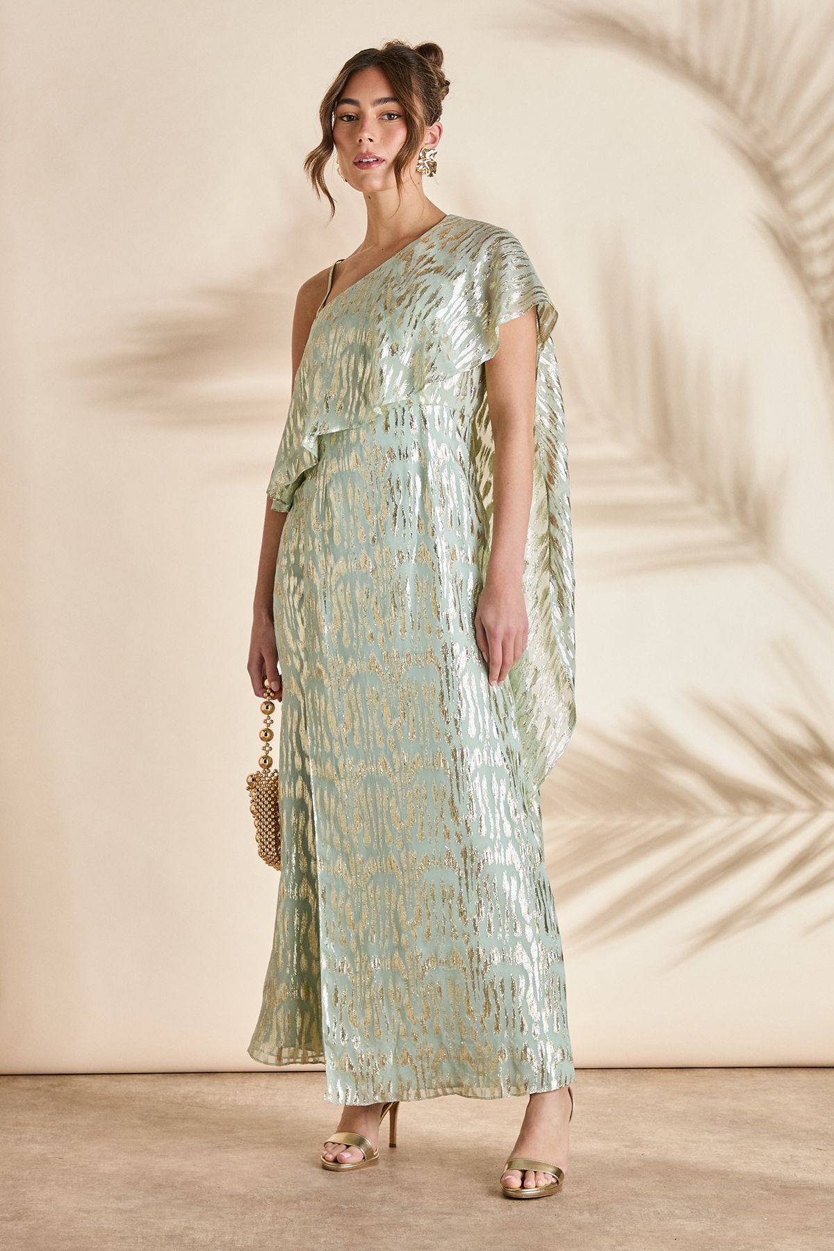 Coast Metallic One Shoulder Maxi Dress Olive image 1