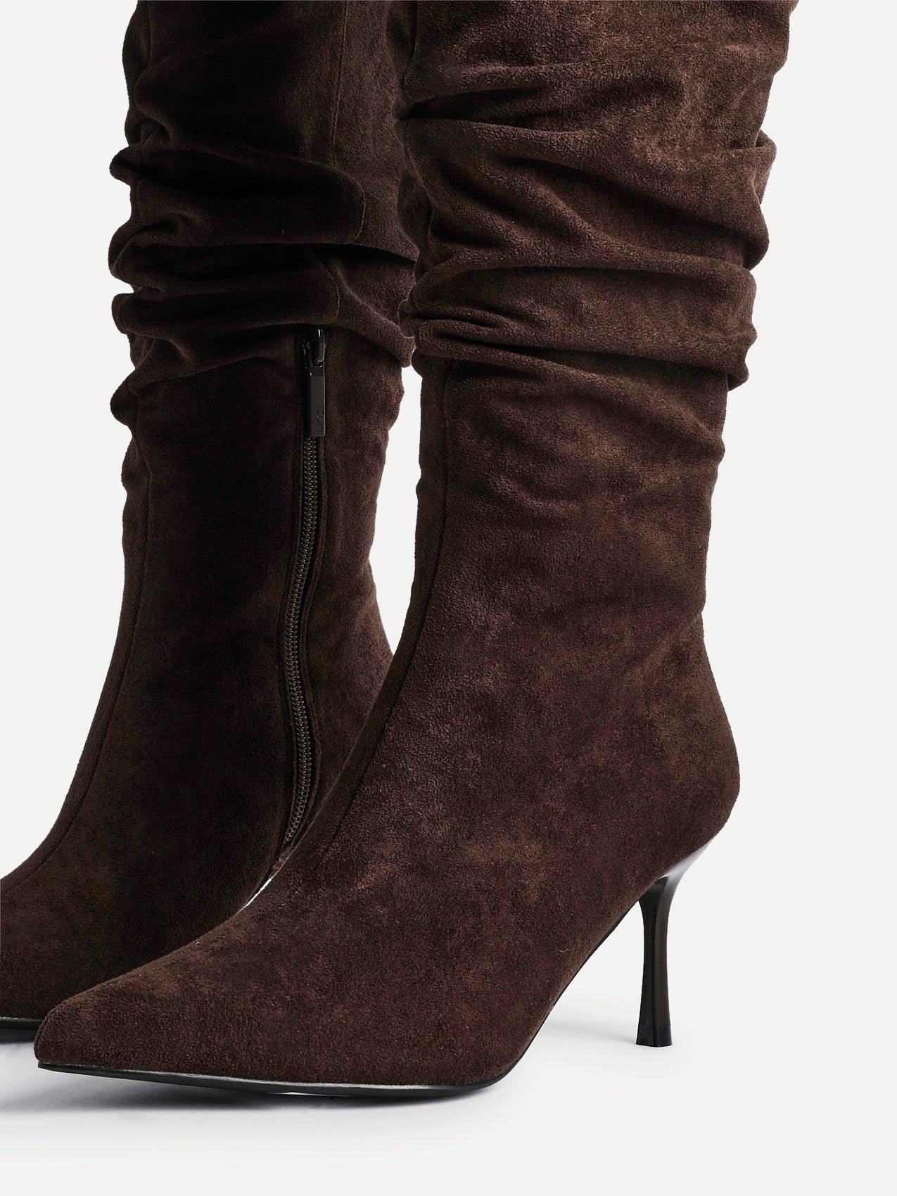 Linzi Rosenna Brown Suede Ruched High Leg Heeled Boot image 5