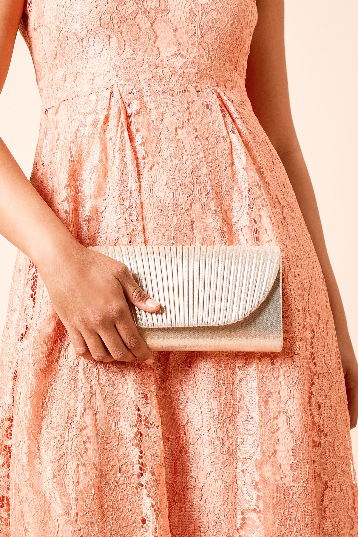 Dorothy Perkins Atlanta Ruched Detail Clutch Bag Gold image 1