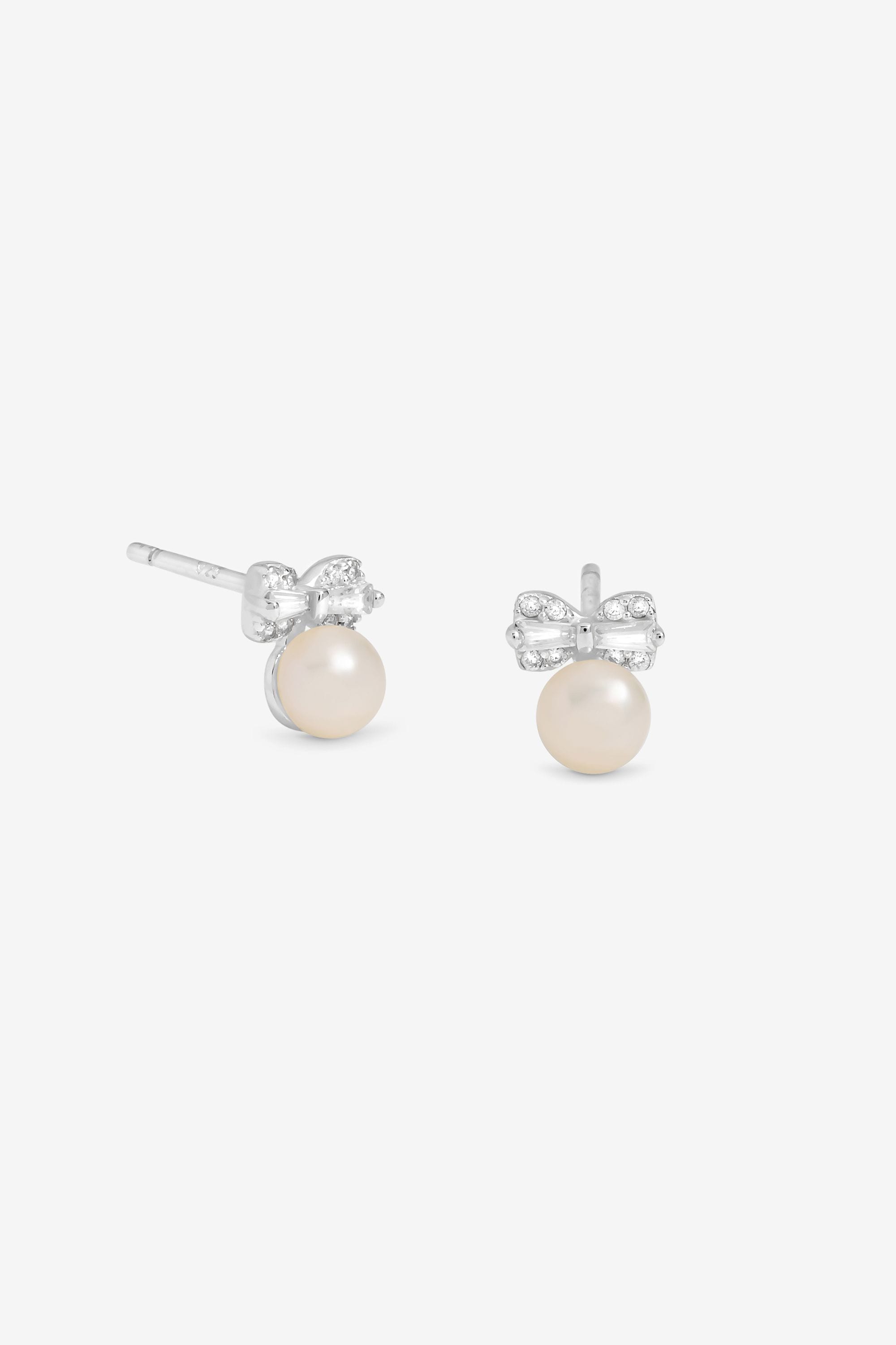 Simply Silver Sterling Silver 925 Pave and Pearl Stud Earrings image 1