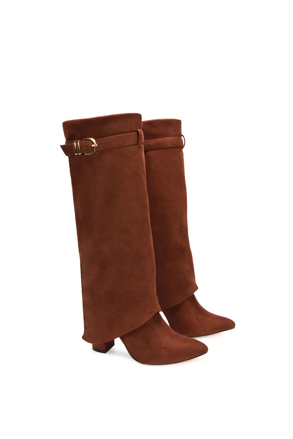 XY London 'Aaliyah' Fold Over Zip Up Heeled Knee High Boots image 6