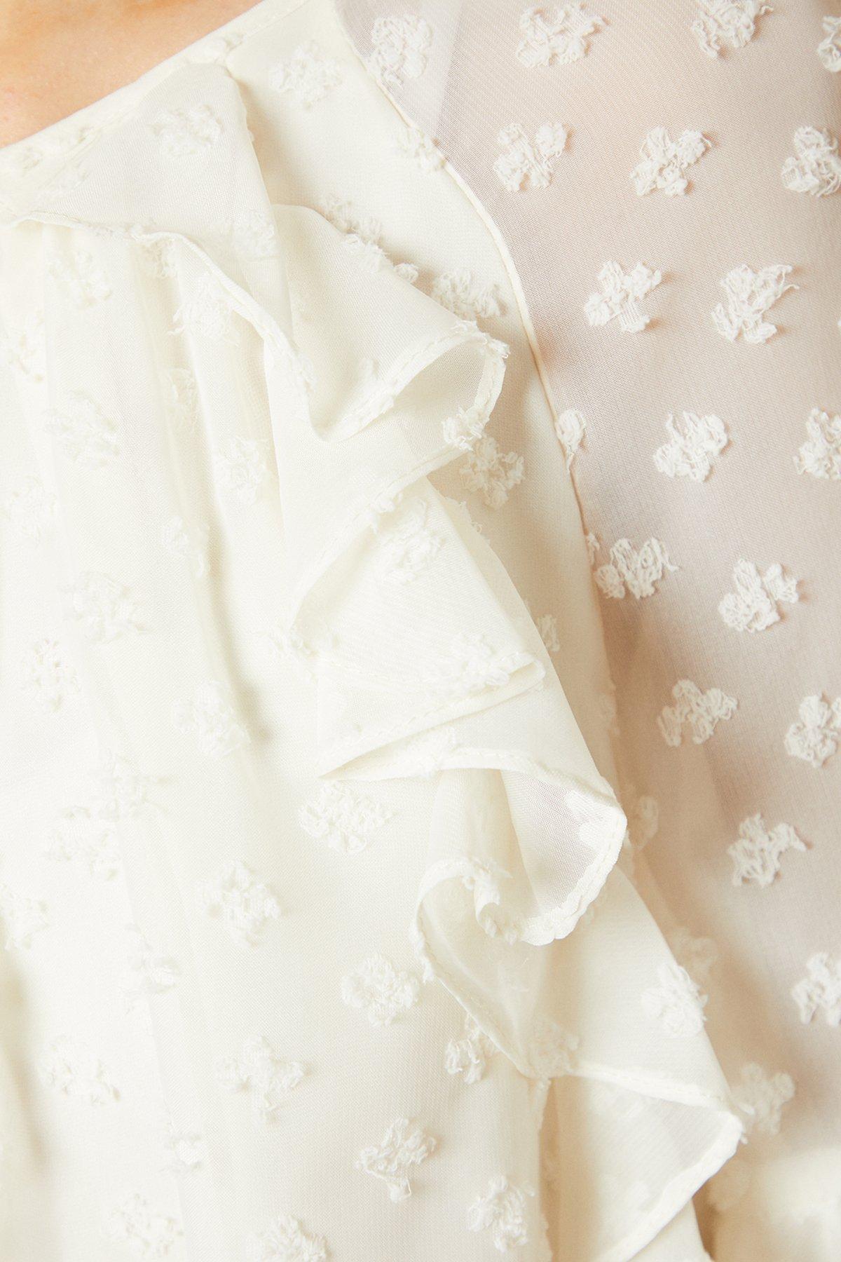 Oasis Dobby Chiffon Ruffle Sleeve Mini Dress Ivory image 5