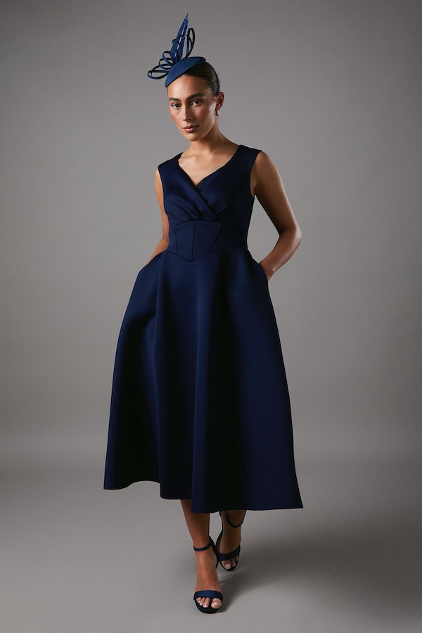 Coast Bardot Scuba Midi Dress Navy