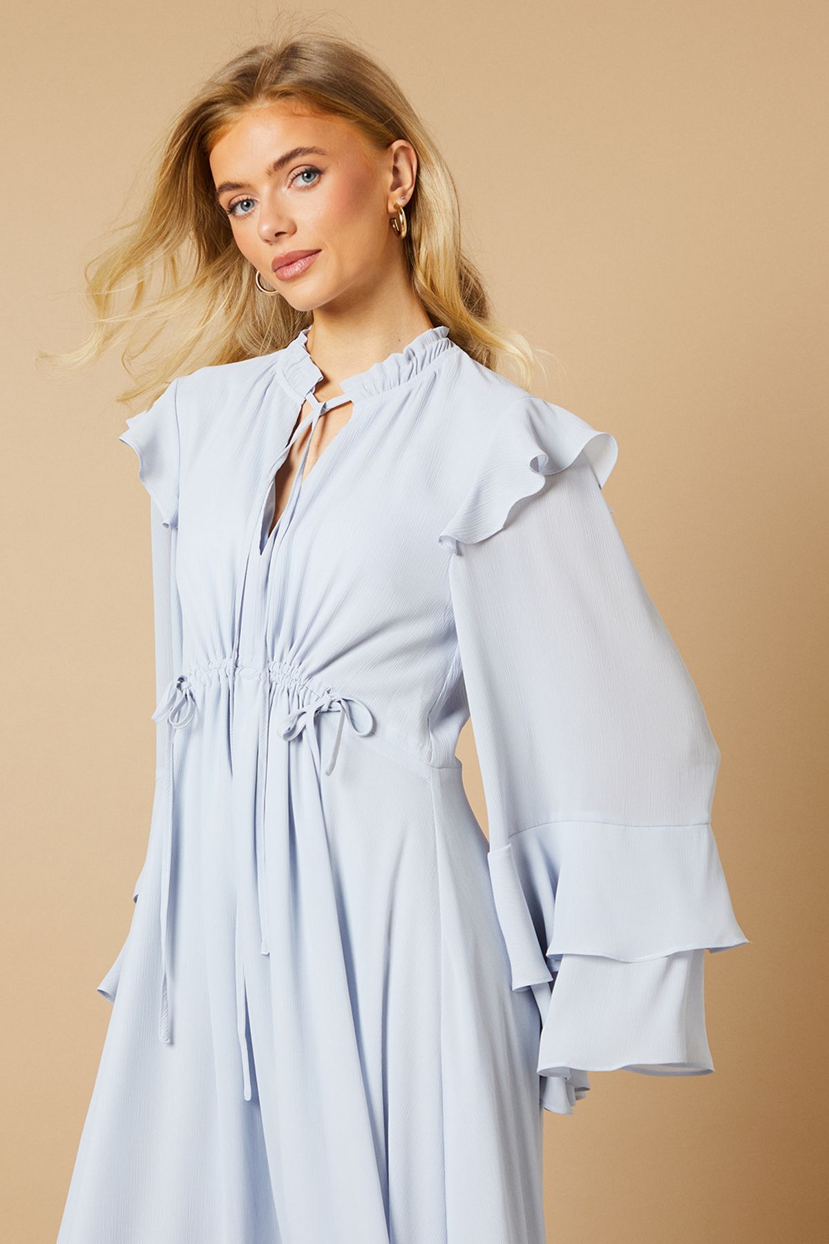 Oasis Plain Drawstring Waist Midi Dress Blue image 4