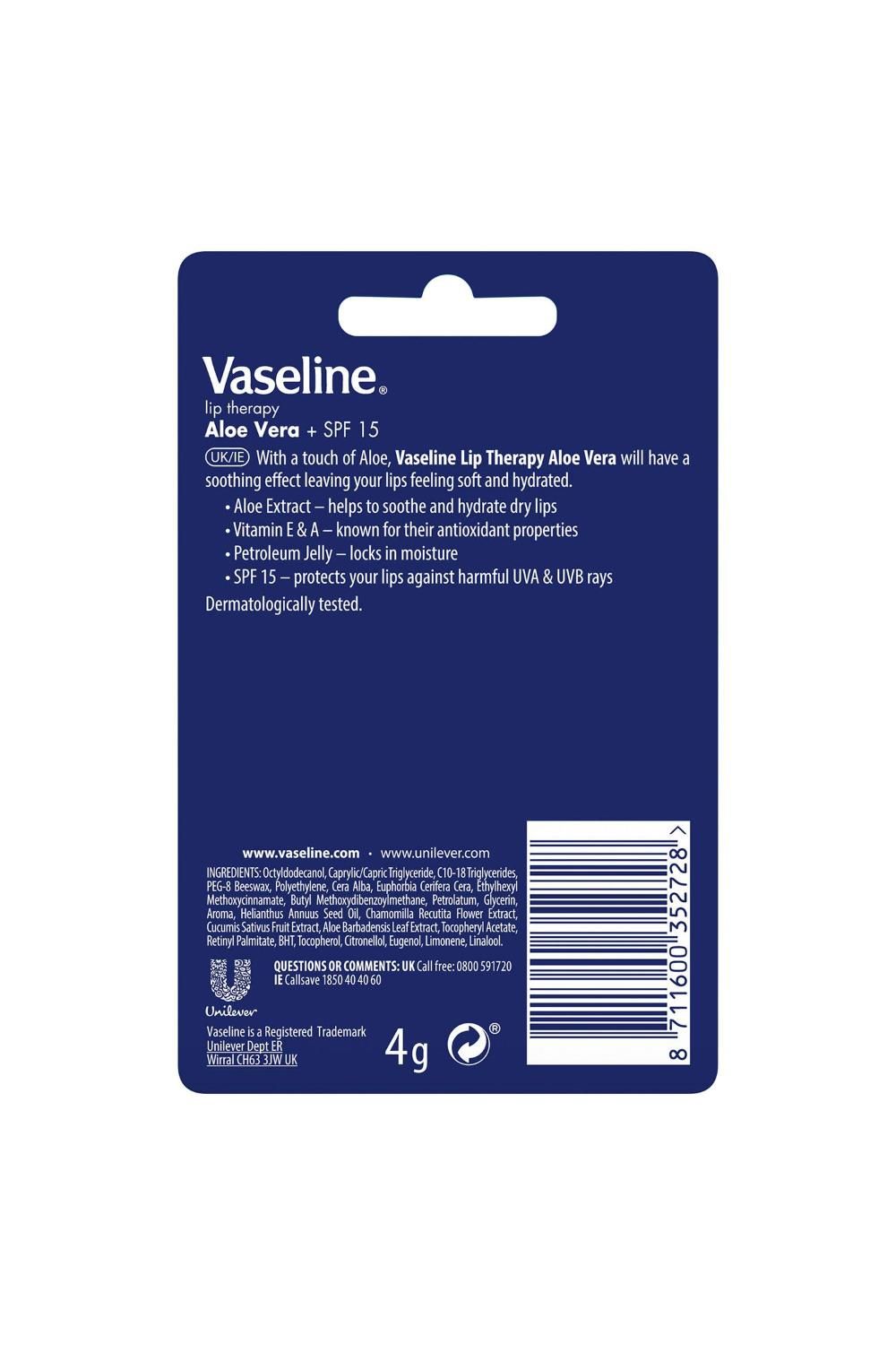 Vaseline Lip Therapy AloeVera 'Lip Balm' with SPF15 Essential Moisture, 3 x 4g image 3