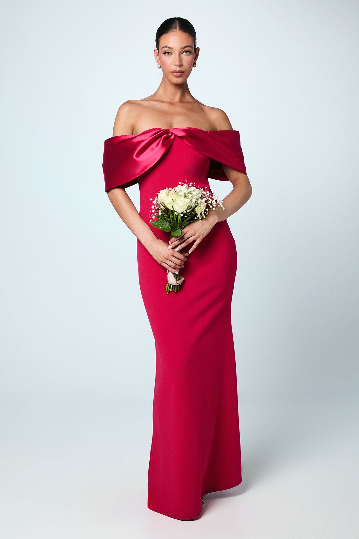 Coast Satin Sleeve Scuba Maxi Bridesmaid Dress Magenta image 1