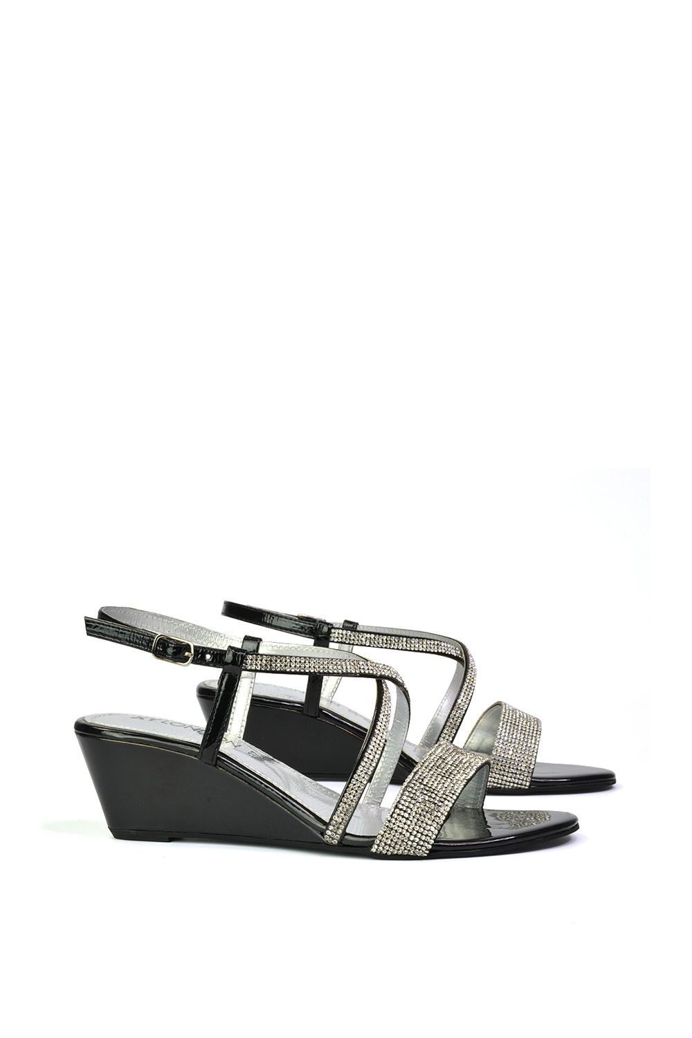XY London 'Ocean' Sparkly Gem Crystal Diamante Ankle Strap Sandal Wedge Heels image 5
