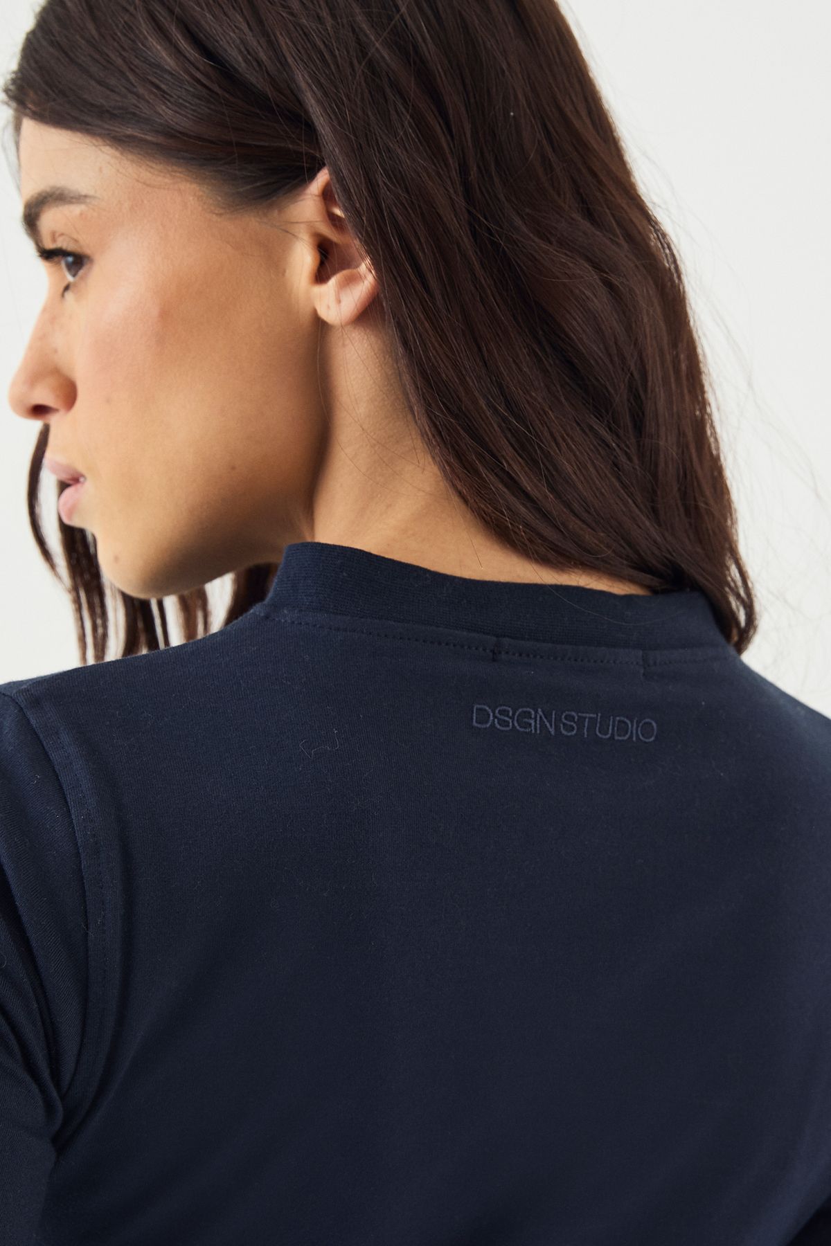 DSGN Studio DSGN Studio Contrast Button Detail Long Sleeve Top Navy image 4