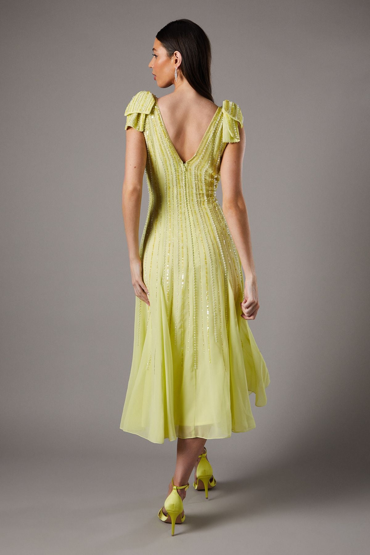 Coast Bow Shoulder Embellished Midi Dress Yellow image 3