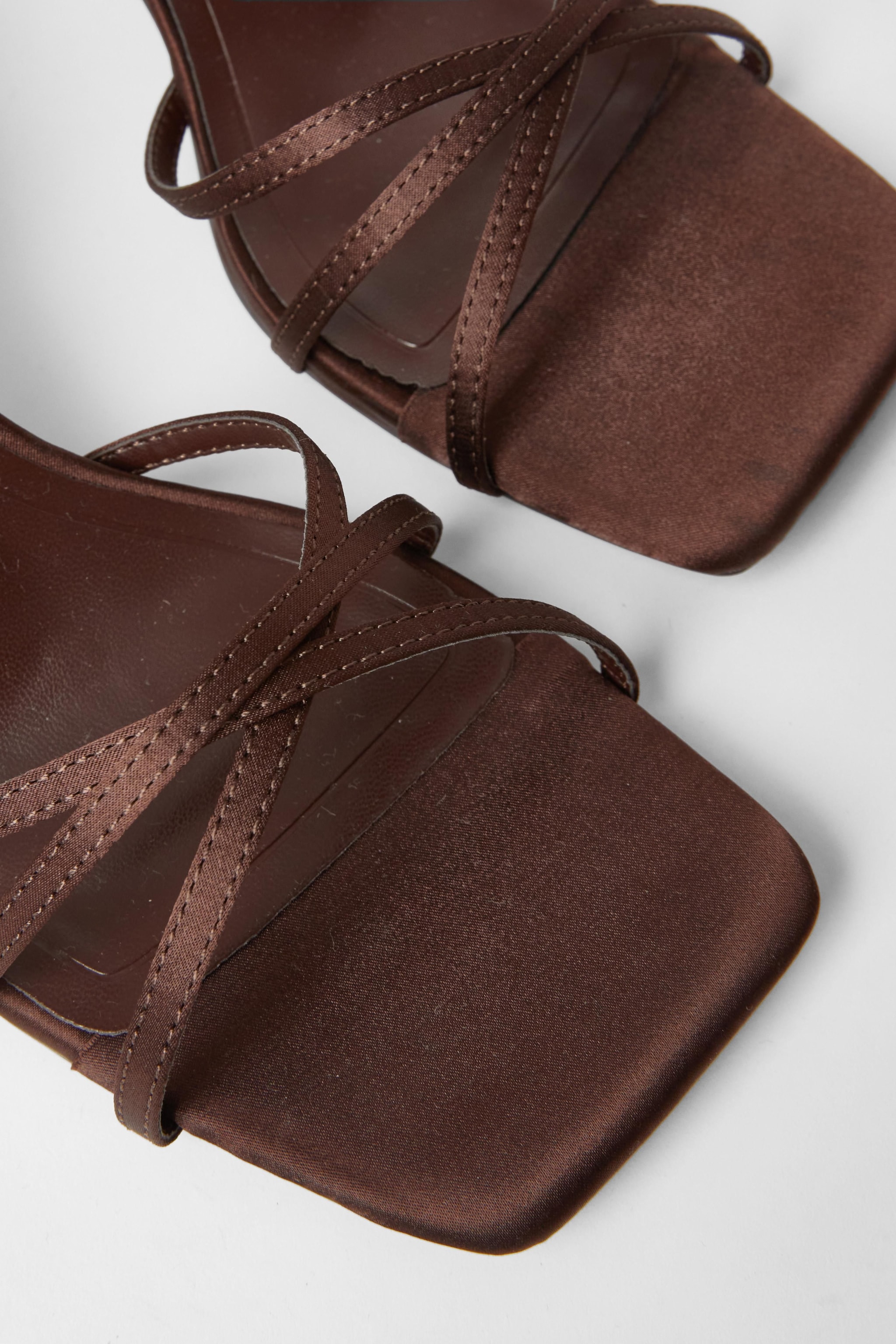 Quiz Brown Satin Strappy Flared Heels image 4