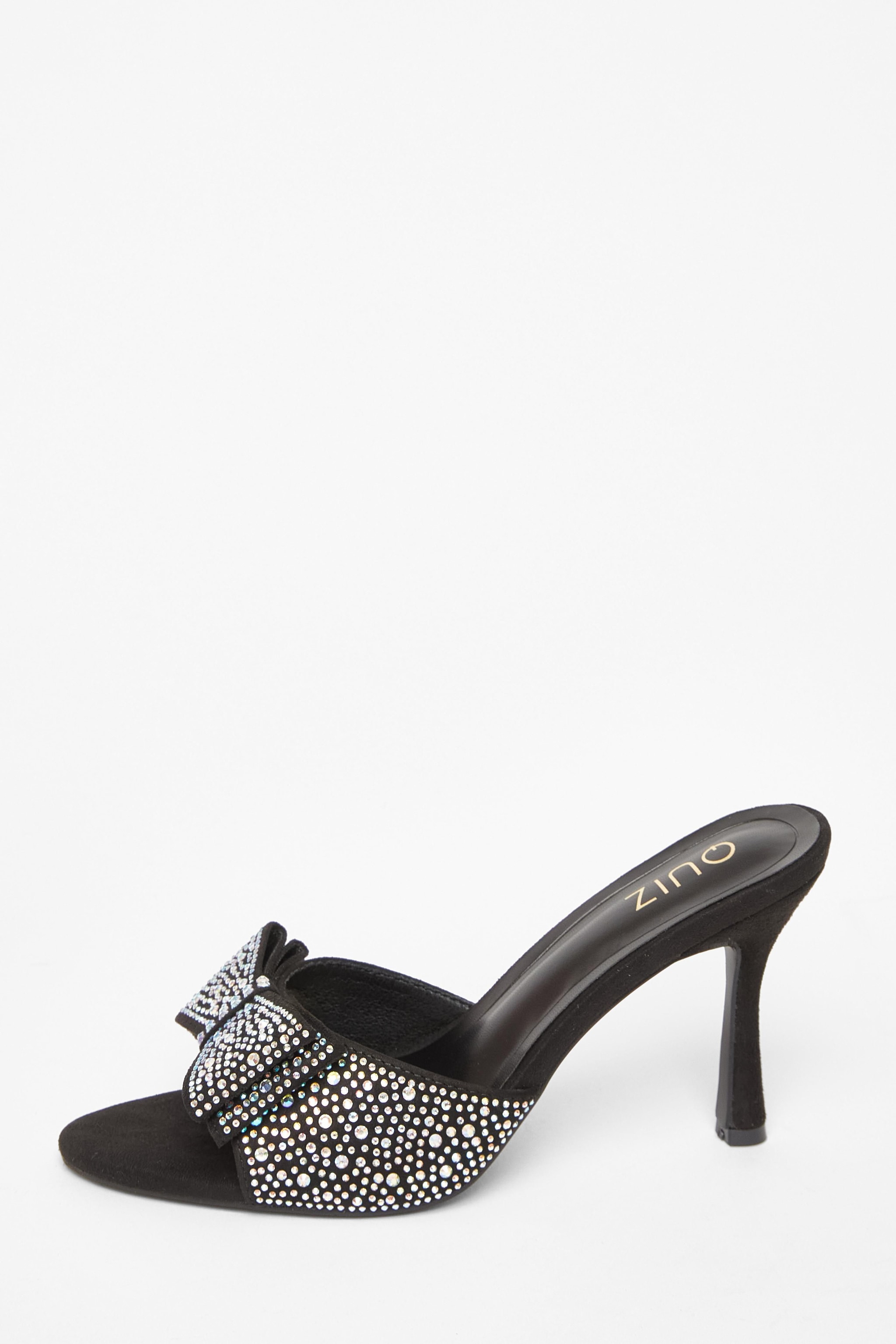 Quiz Black Diamante Bow Mule Heels image 3