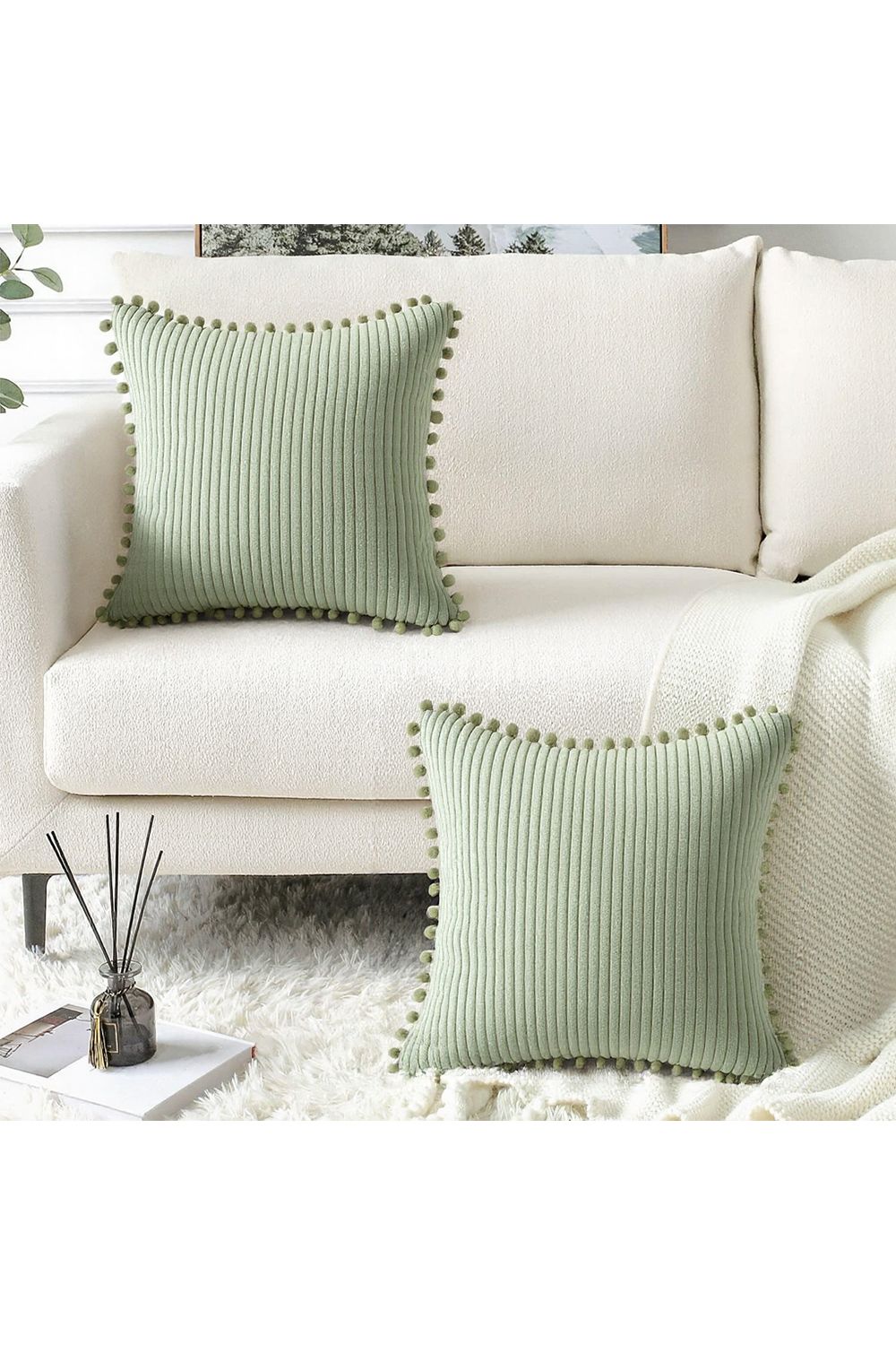 Living and Home Polyester Cushion Cover with Pom-Pom Trim image 4