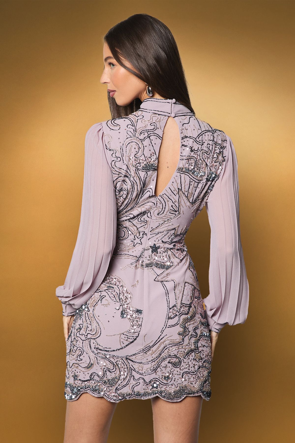 Coast Long Sleeve Celestial Embellished Mini Dress Lilac image 3